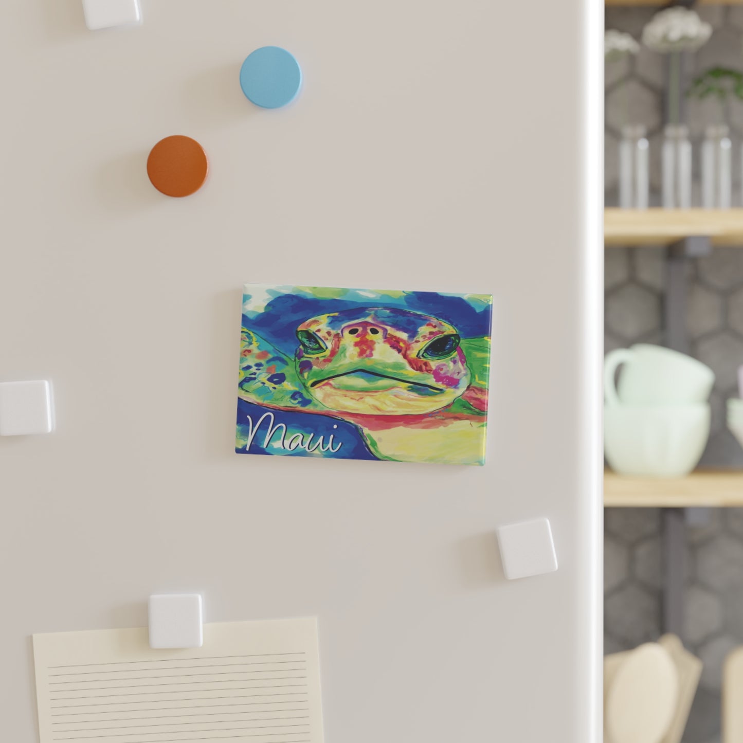 Maui Rainbow Turtle Button Magnet, Rectangle (1 & 10 pcs)