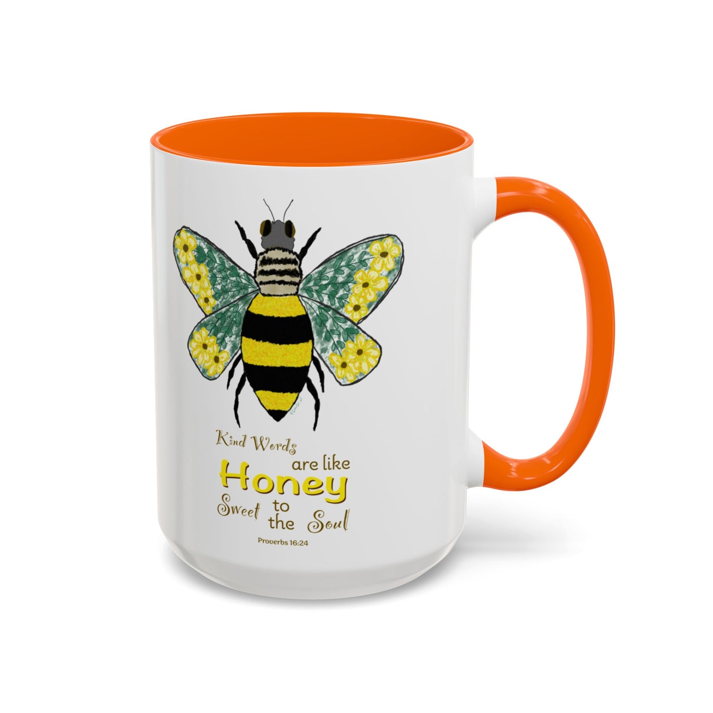 Bee Flower Two Tone Accent Coffee Mug (11 oz & 15 oz) - Blue Cava