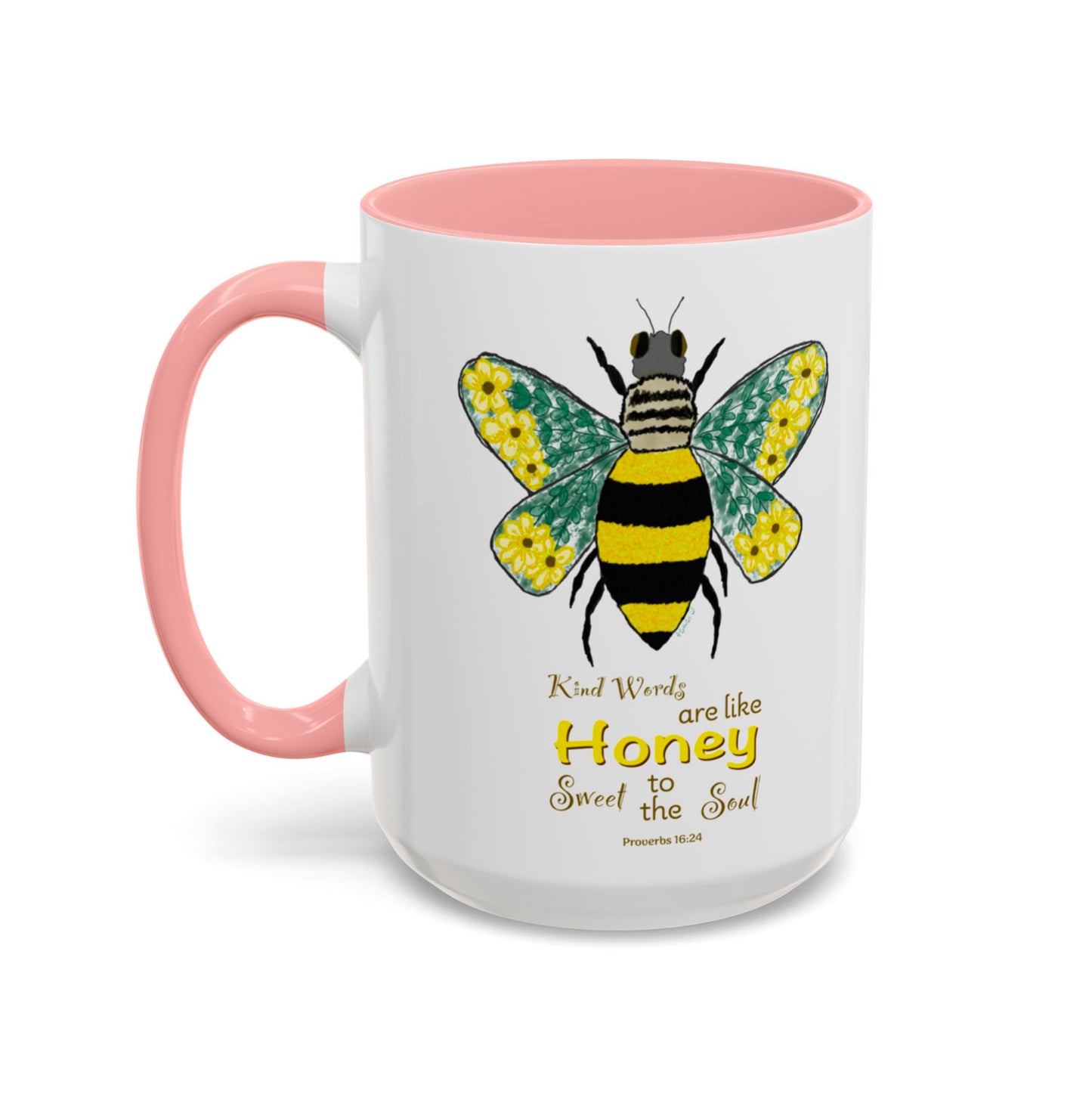 Bee Flower Two Tone Accent Coffee Mug (11 oz & 15 oz) - Blue Cava