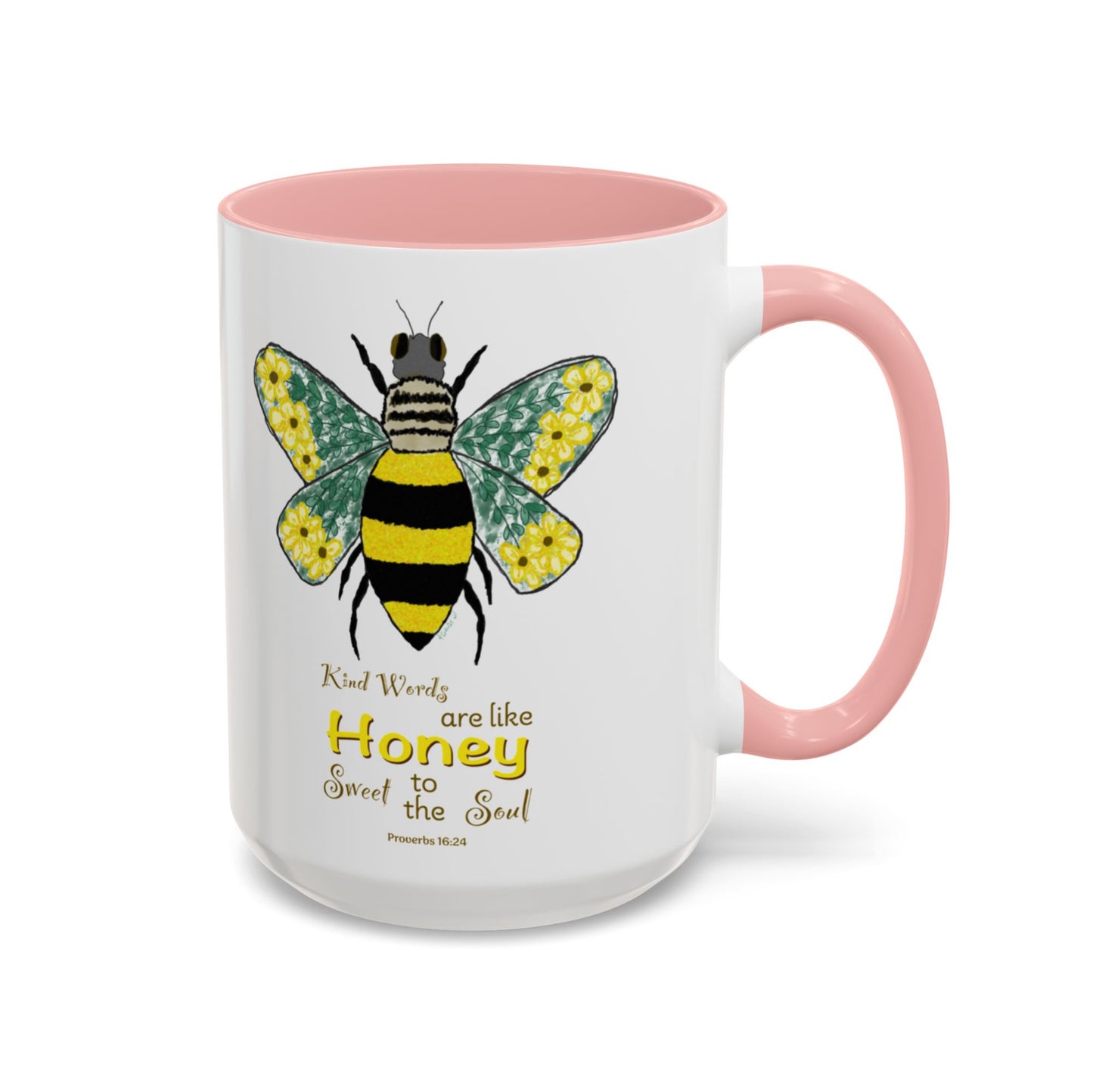 Bee Flower Two Tone Accent Coffee Mug (11 oz & 15 oz) - Blue Cava
