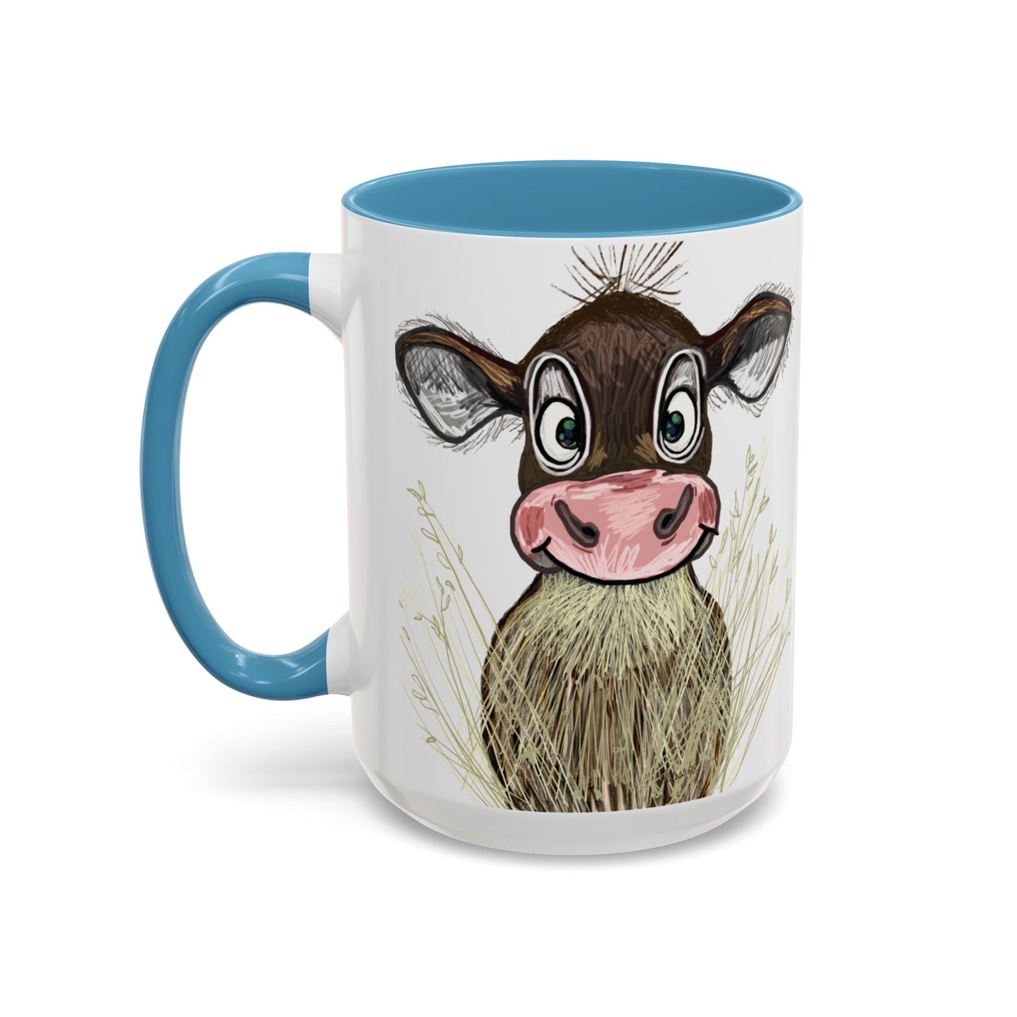 Adorable Farmhouse Cow Two Tone Ceramic Mug - 11 oz & 15 oz - Blue Cava