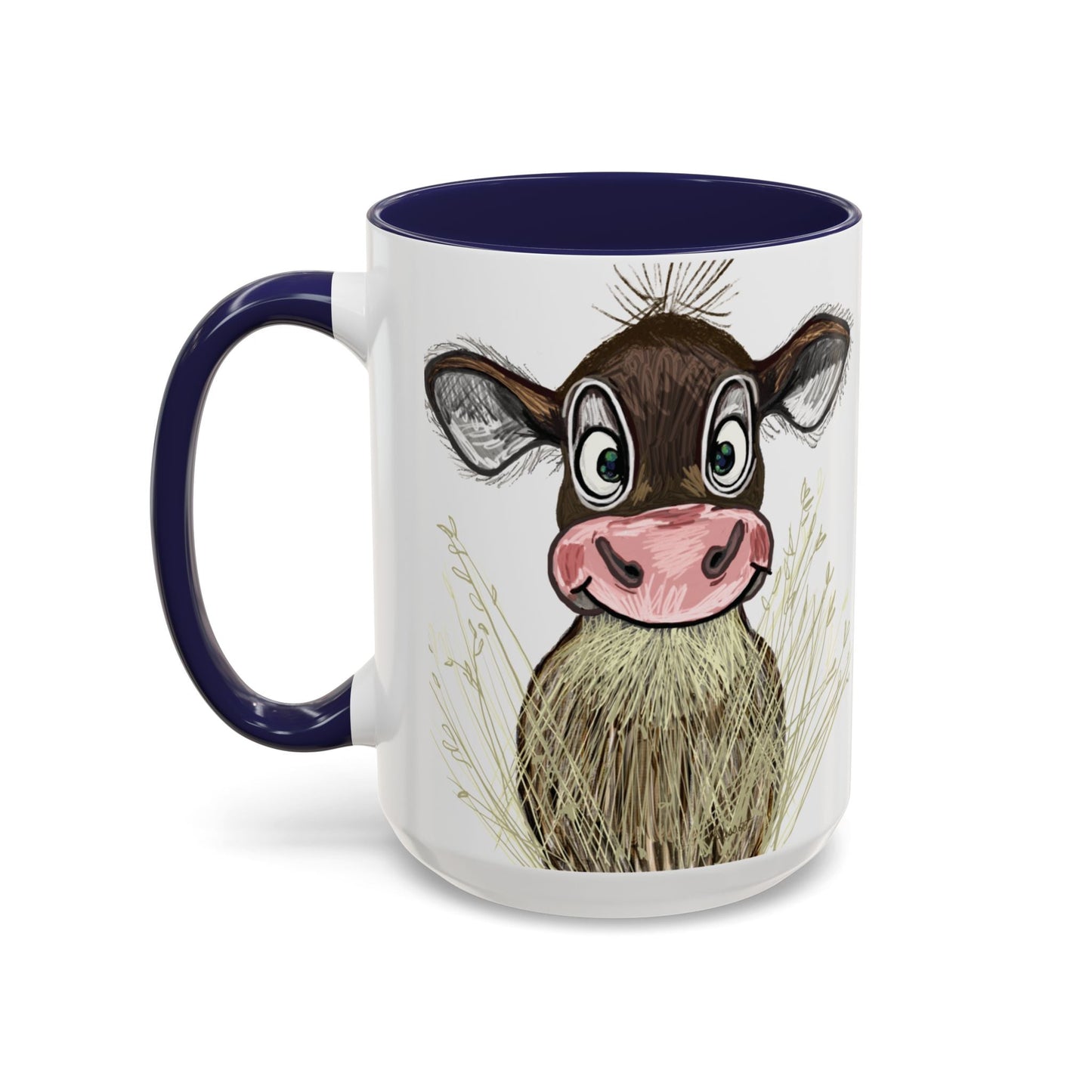 Adorable Farmhouse Cow Two Tone Ceramic Mug - 11 oz & 15 oz - Blue Cava