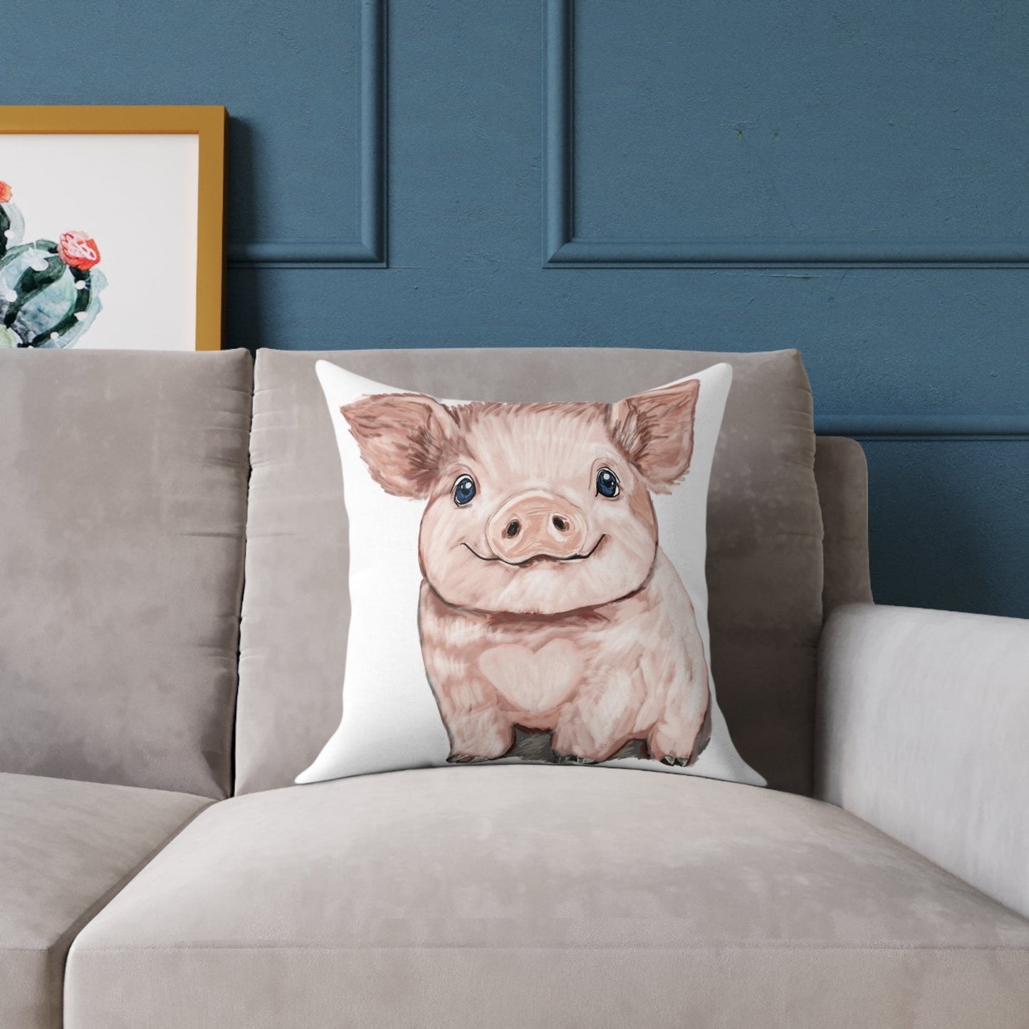Adorable Piglet Square Pillow, Farmhouse Decor - 16”, 18”, 20” 24” & 26” - Blue Cava