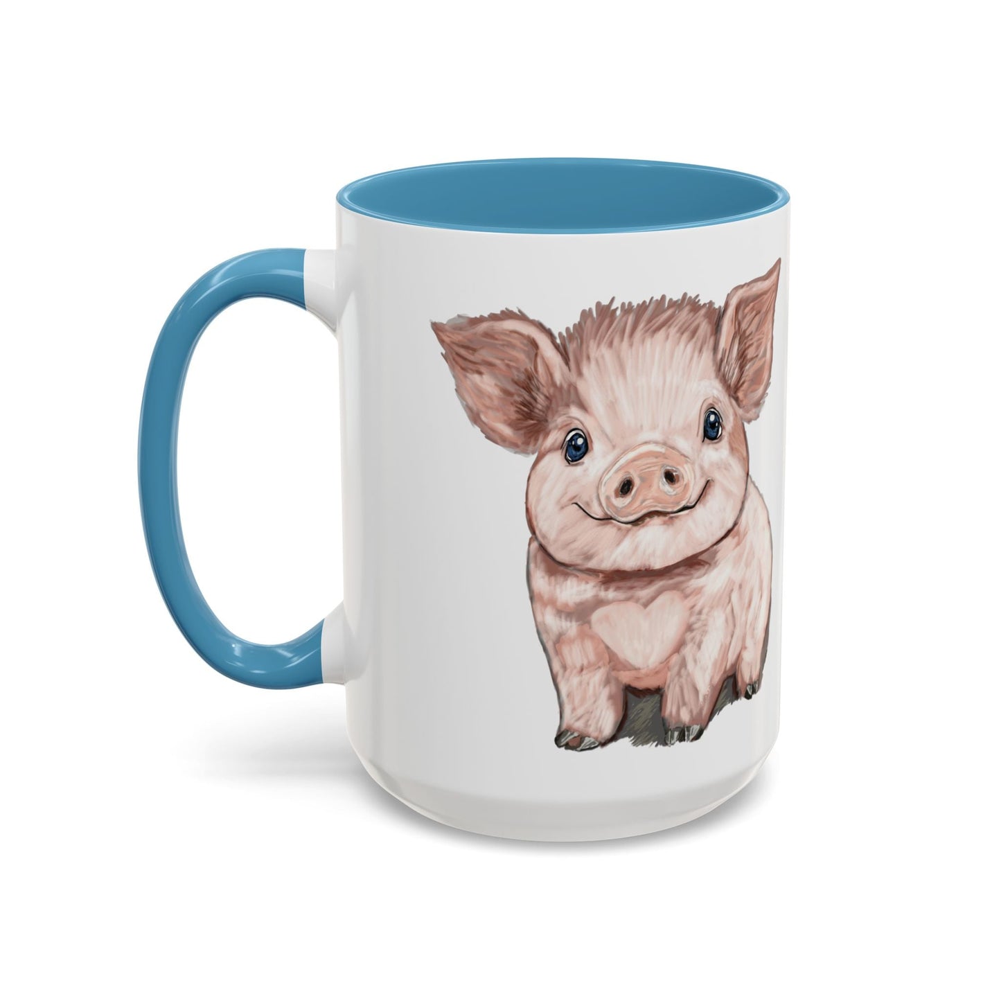 Adorable Piglet Two Tone Ceramic Mug - 11 oz & 15 oz - Blue Cava