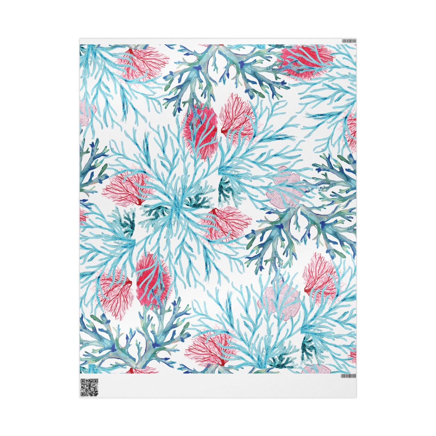 Aquatic Coral Wrapping Paper - Vibrant Coral Design for Gifting - Blue Cava