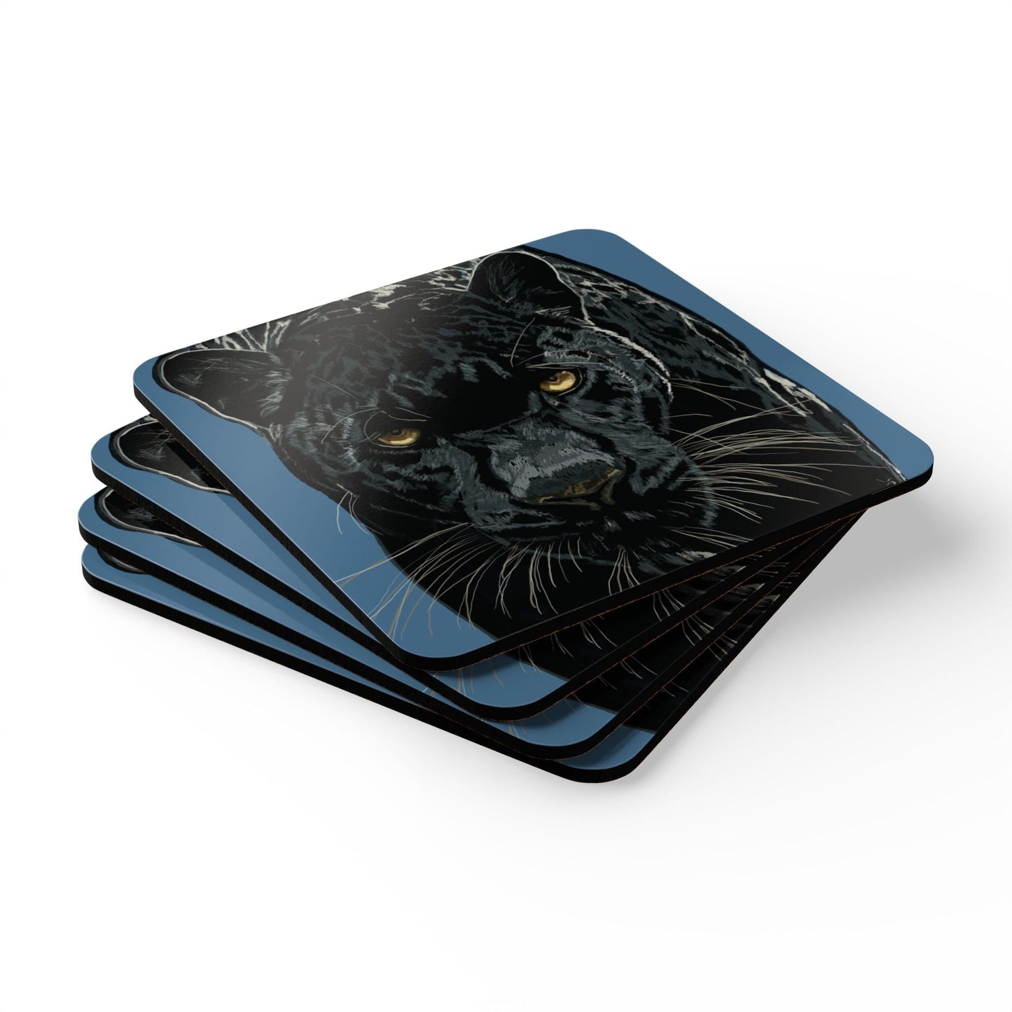 Artistic Panther Corkwood Coaster Set - Nature - Inspired Home Decor - Blue Cava