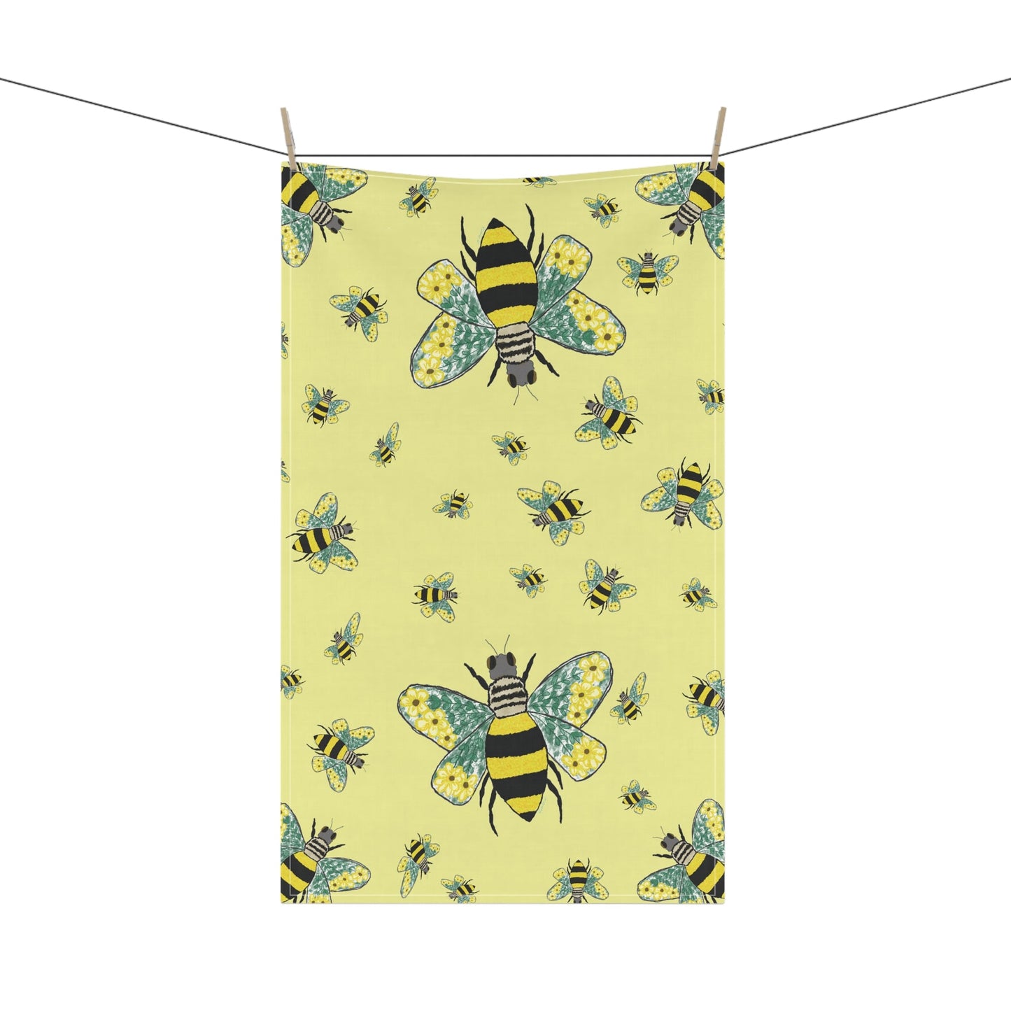 Bee Flower Cotton Kitchen Tea Towels - Blue Cava