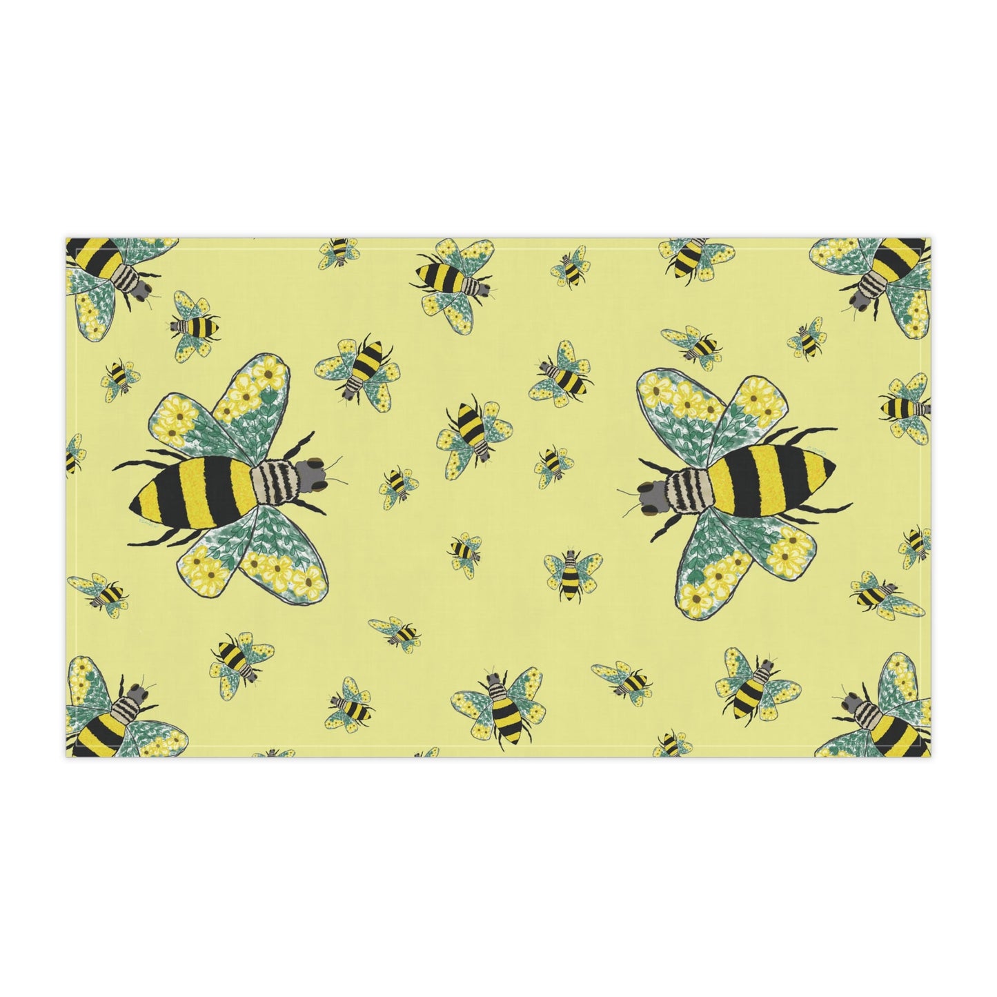 Bee Flower Cotton Kitchen Tea Towels - Blue Cava