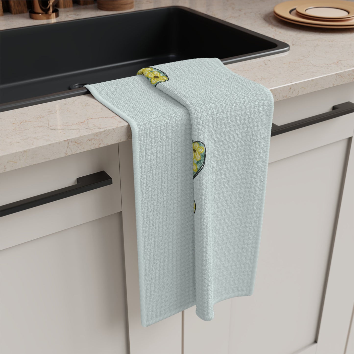 Bee Flower Microfiber Waffle Towel - Blue Cava