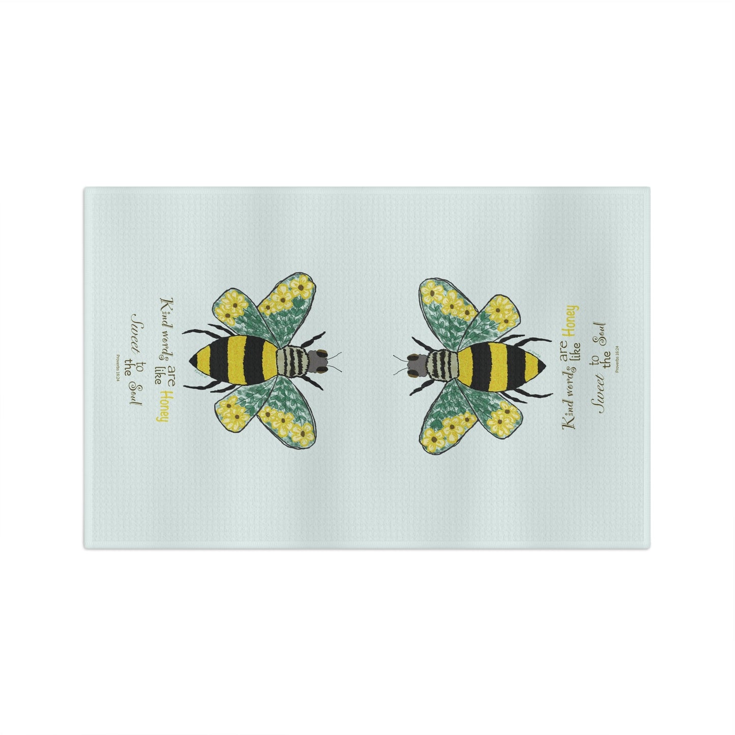 Bee Flower Microfiber Waffle Towel - Blue Cava