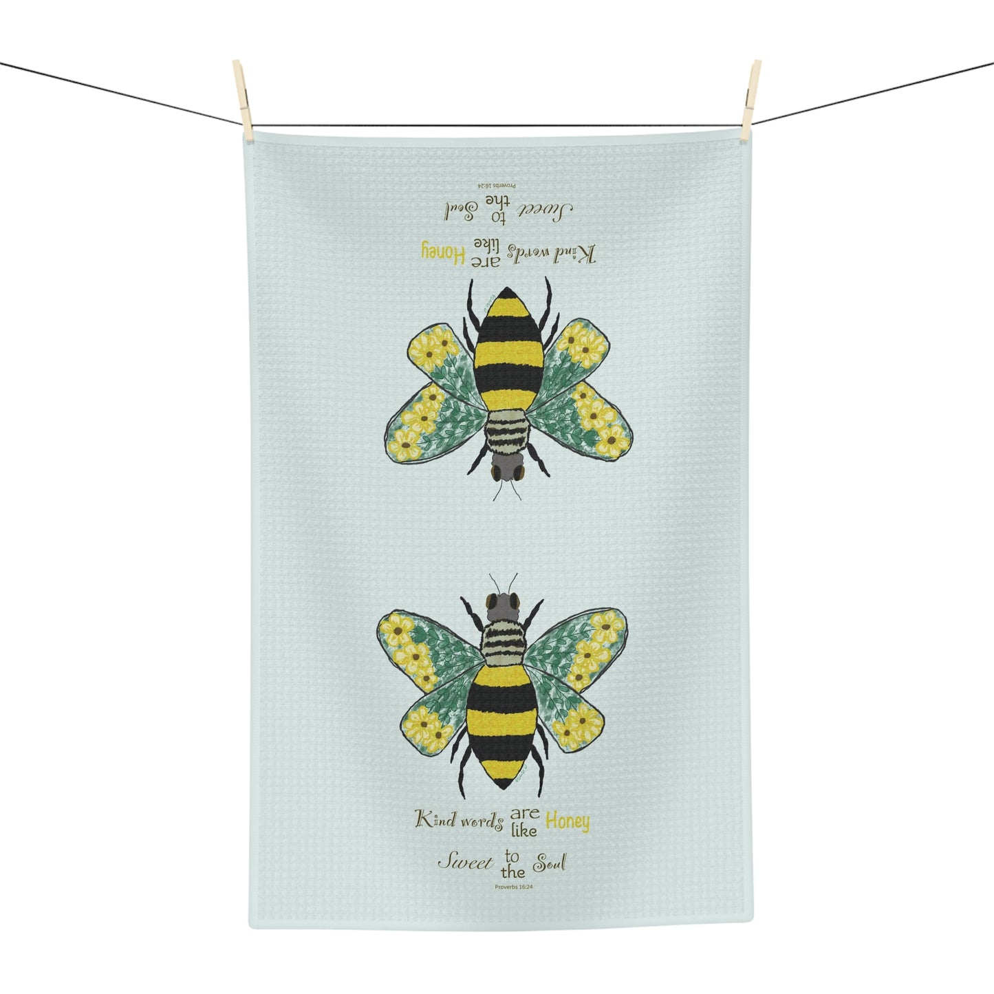 Bee Flower Microfiber Waffle Towel - Blue Cava
