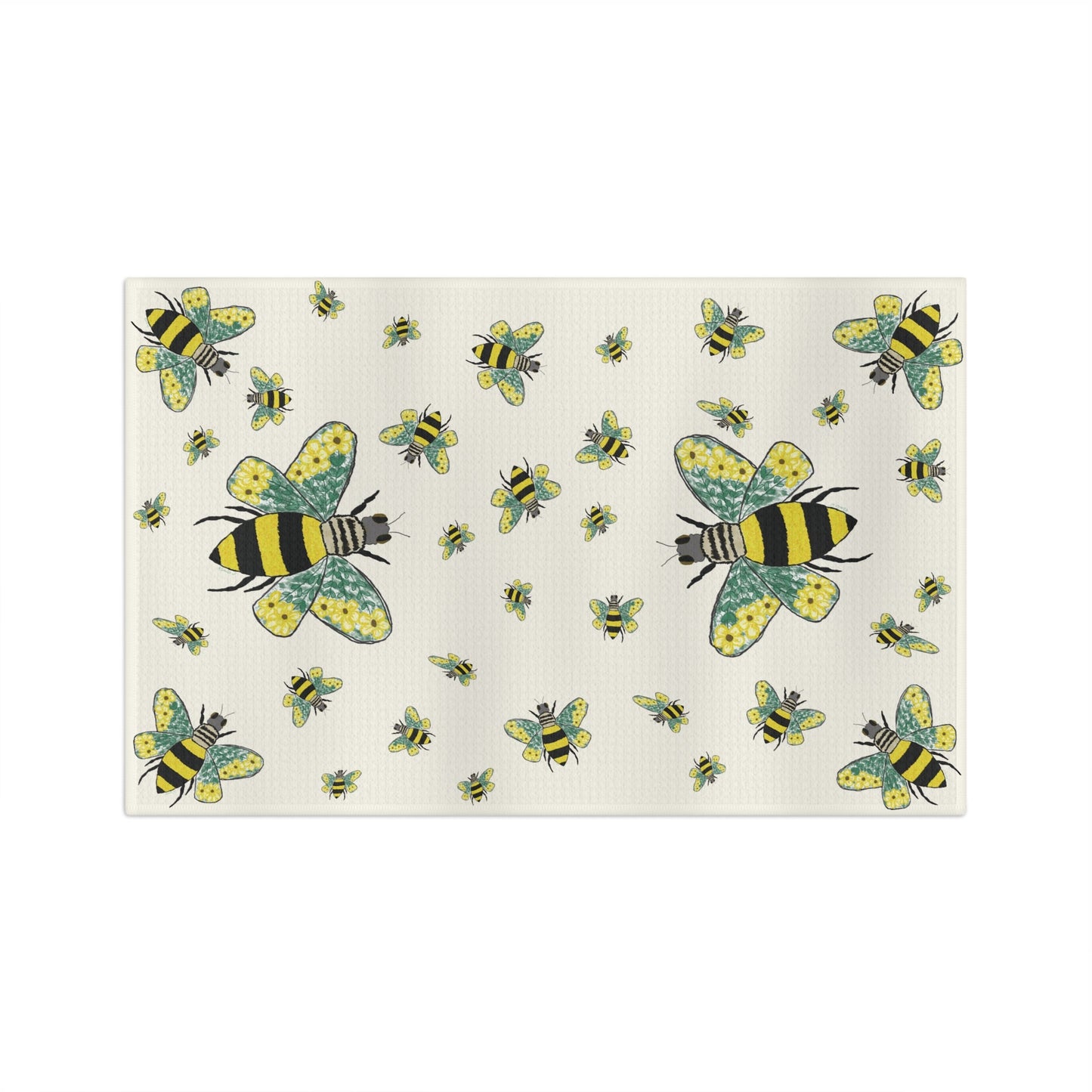 Bee Flowers Microfiber Waffle Towel - Blue Cava