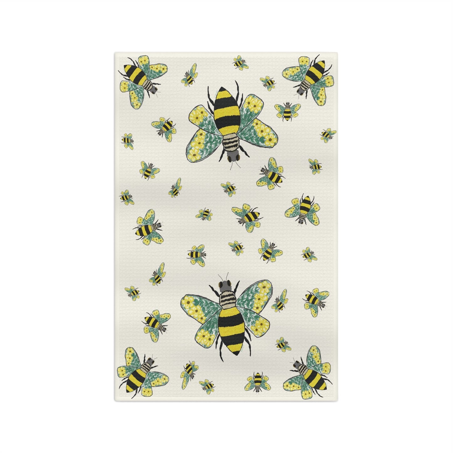 Bee Flowers Microfiber Waffle Towel - Blue Cava