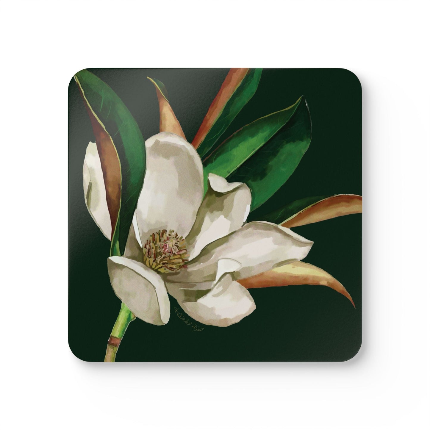 Blooming Magnolia Corkwood Coaster Set - Stylish Home Décor - Blue Cava