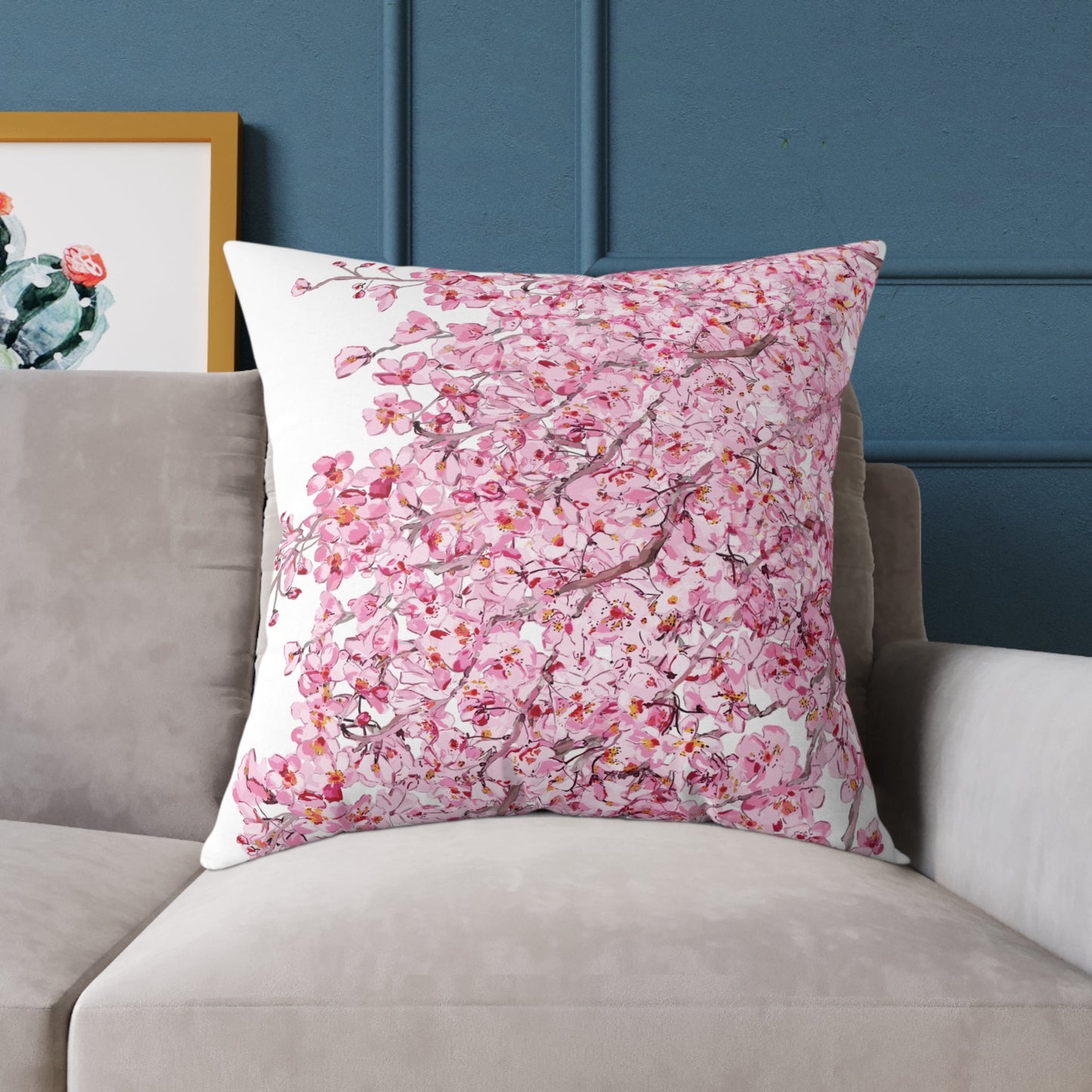 Blossom Floral Square Poly Canvas Pillow - Soft and Elegant Home Decor - Blue Cava