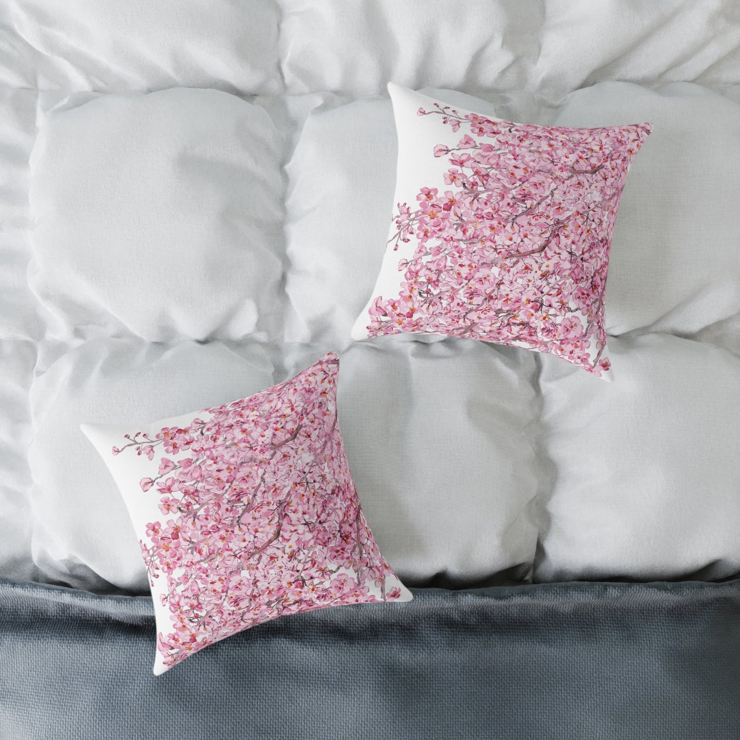 Blossom Floral Square Poly Canvas Pillow - Soft and Elegant Home Decor - Blue Cava