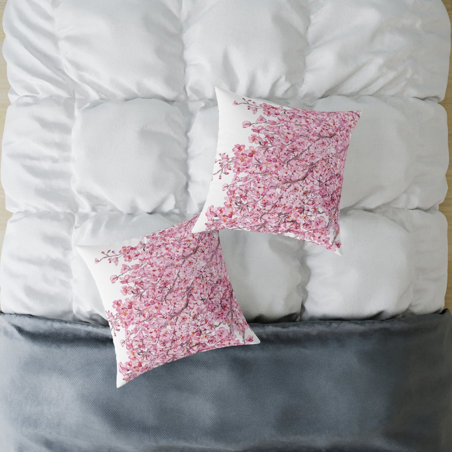 Blossom Floral Square Poly Canvas Pillow - Soft and Elegant Home Decor - Blue Cava