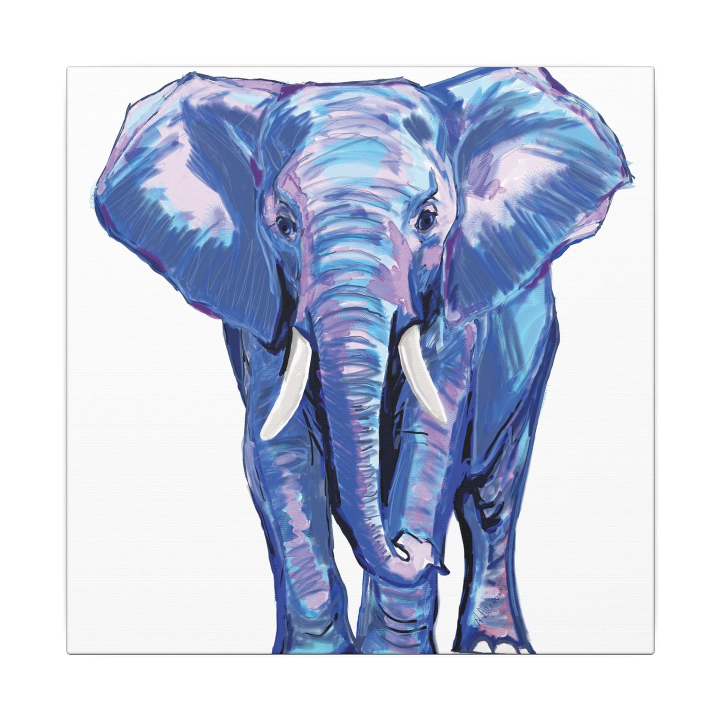 Blue and Pink Elephant Canvas Art - Colorful Elephant Wall Décor - Blue Cava