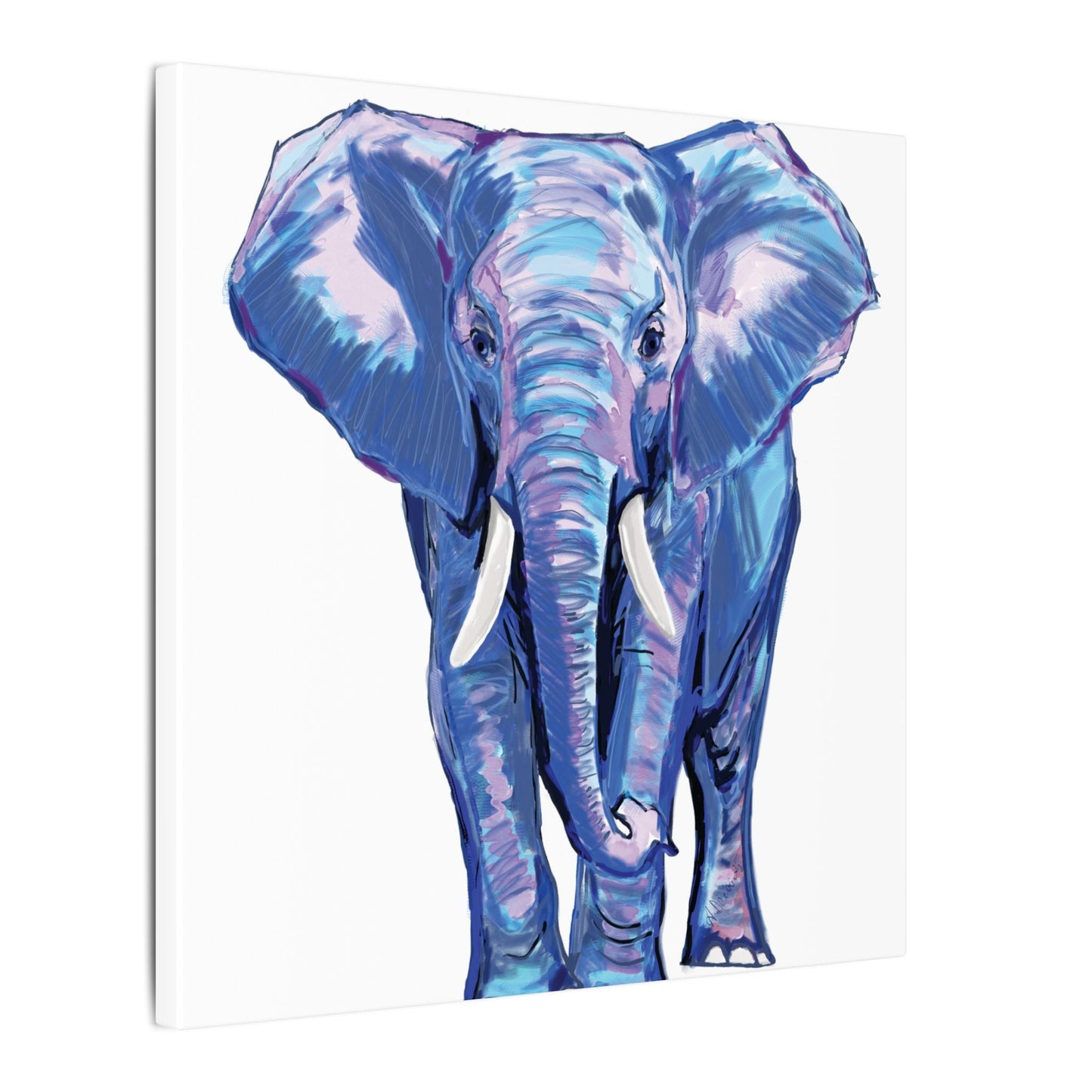 Blue and Pink Elephant Canvas Art - Colorful Elephant Wall Décor - Blue Cava