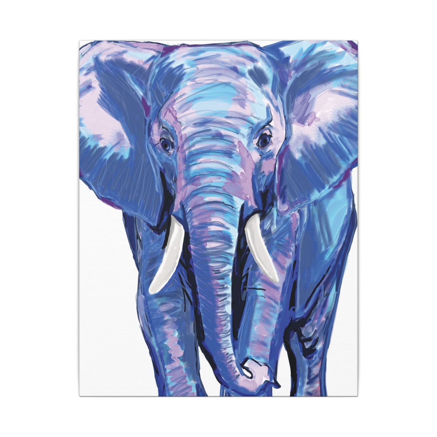 Blue and Pink Elephant Canvas Art - Colorful Elephant Wall Décor - Blue Cava