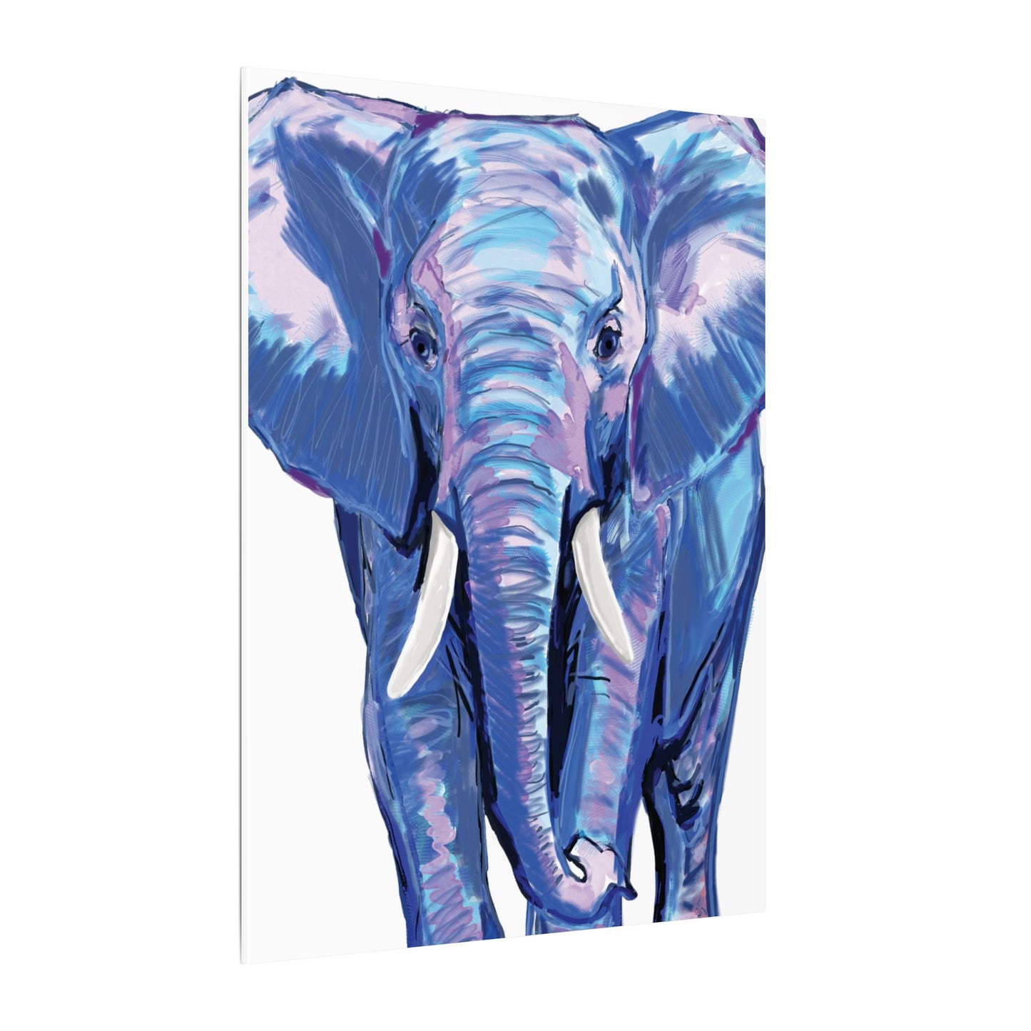 Blue and Pink Elephant Canvas Art - Colorful Elephant Wall Décor - Blue Cava