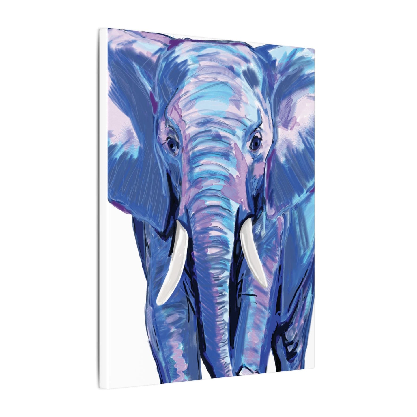 Blue and Pink Elephant Canvas Art - Colorful Elephant Wall Décor - Blue Cava