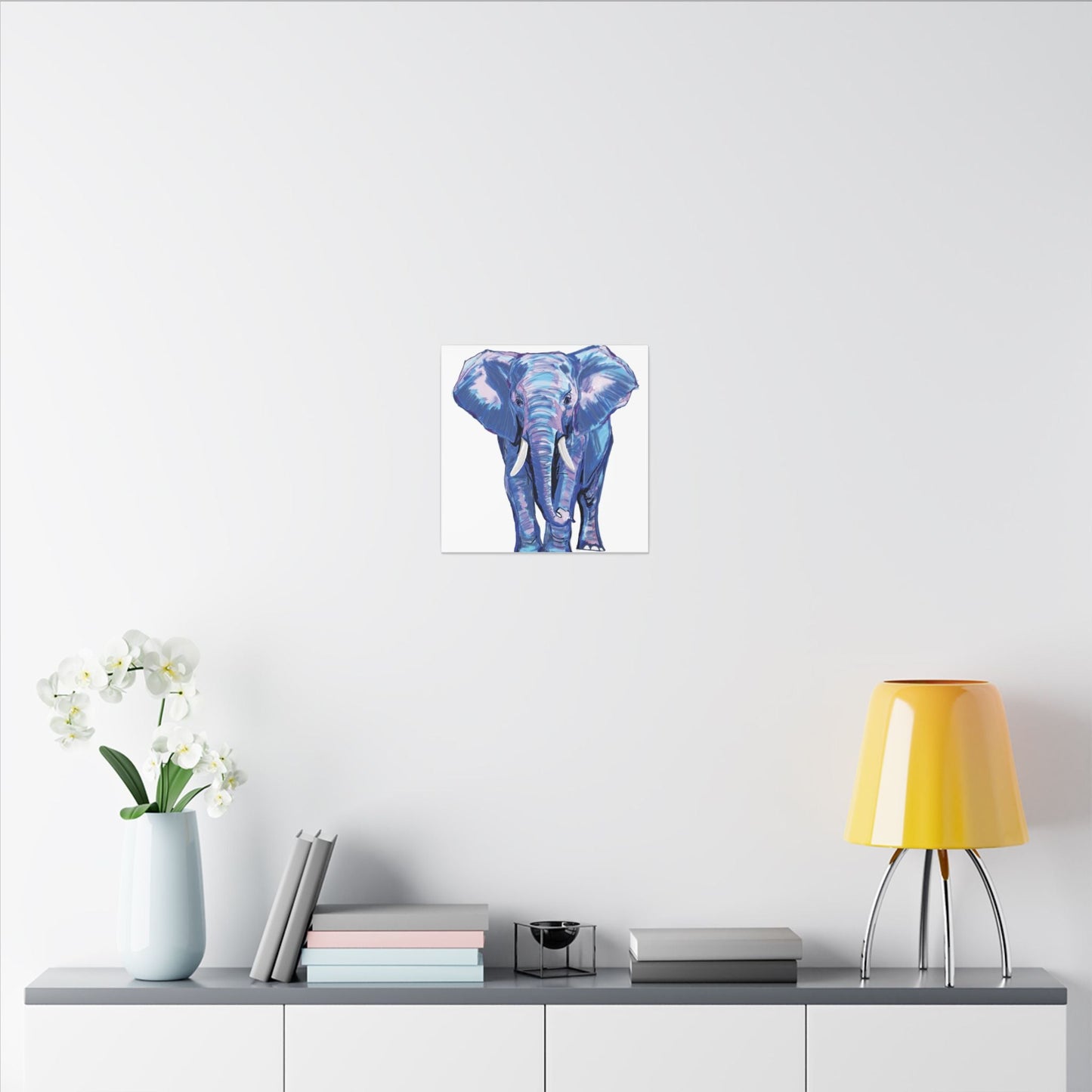Blue and Pink Elephant Canvas Art - Colorful Elephant Wall Décor - Blue Cava