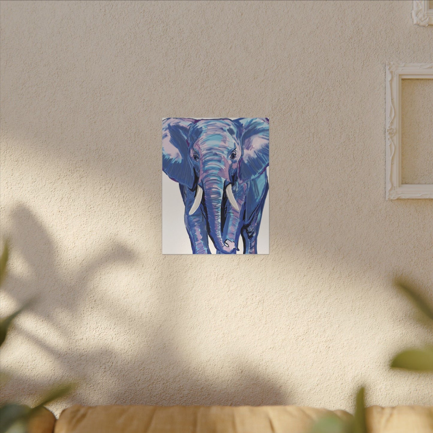 Blue and Pink Elephant Canvas Art - Colorful Elephant Wall Décor - Blue Cava