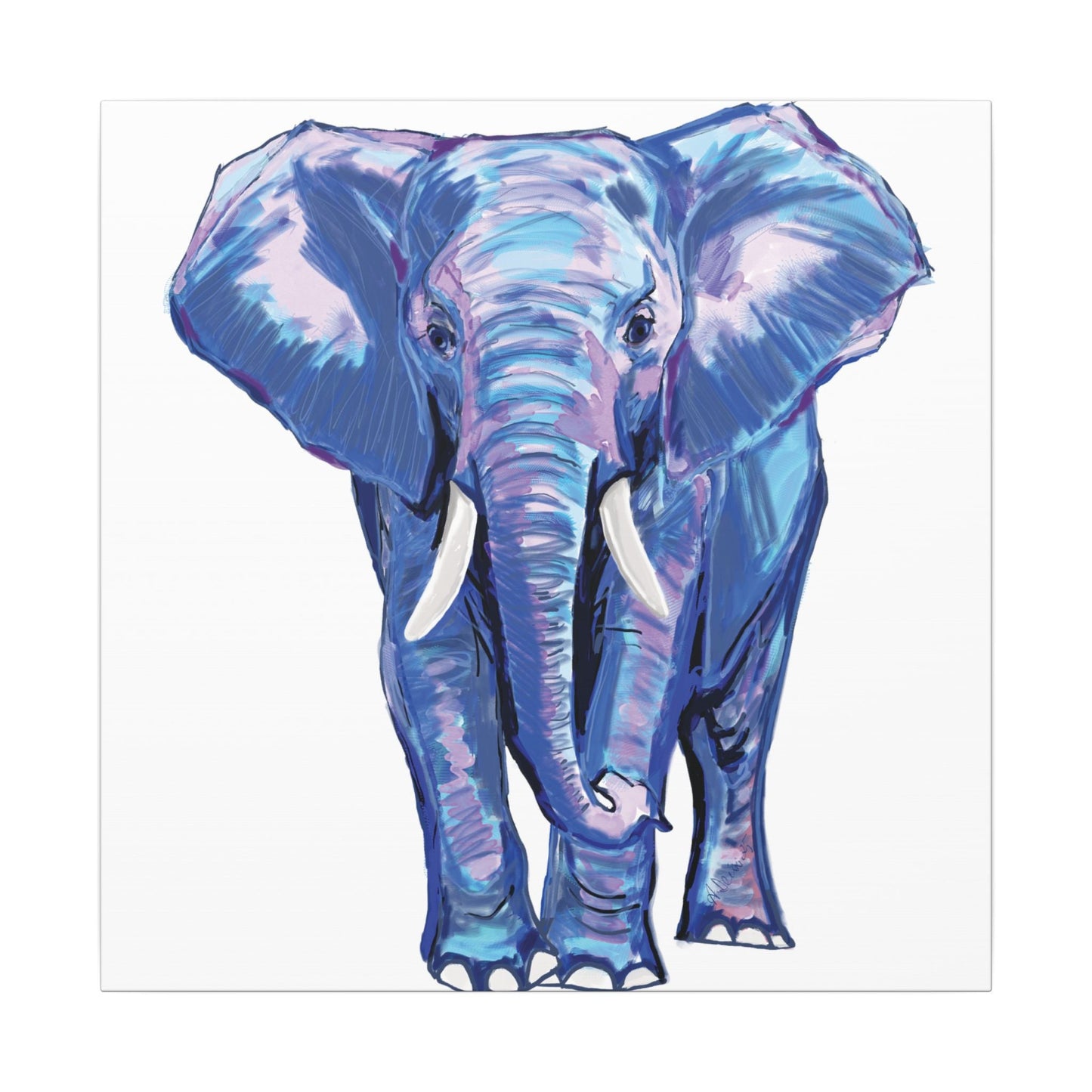 Blue and Pink Elephant Canvas Art - Colorful Elephant Wall Décor - Blue Cava