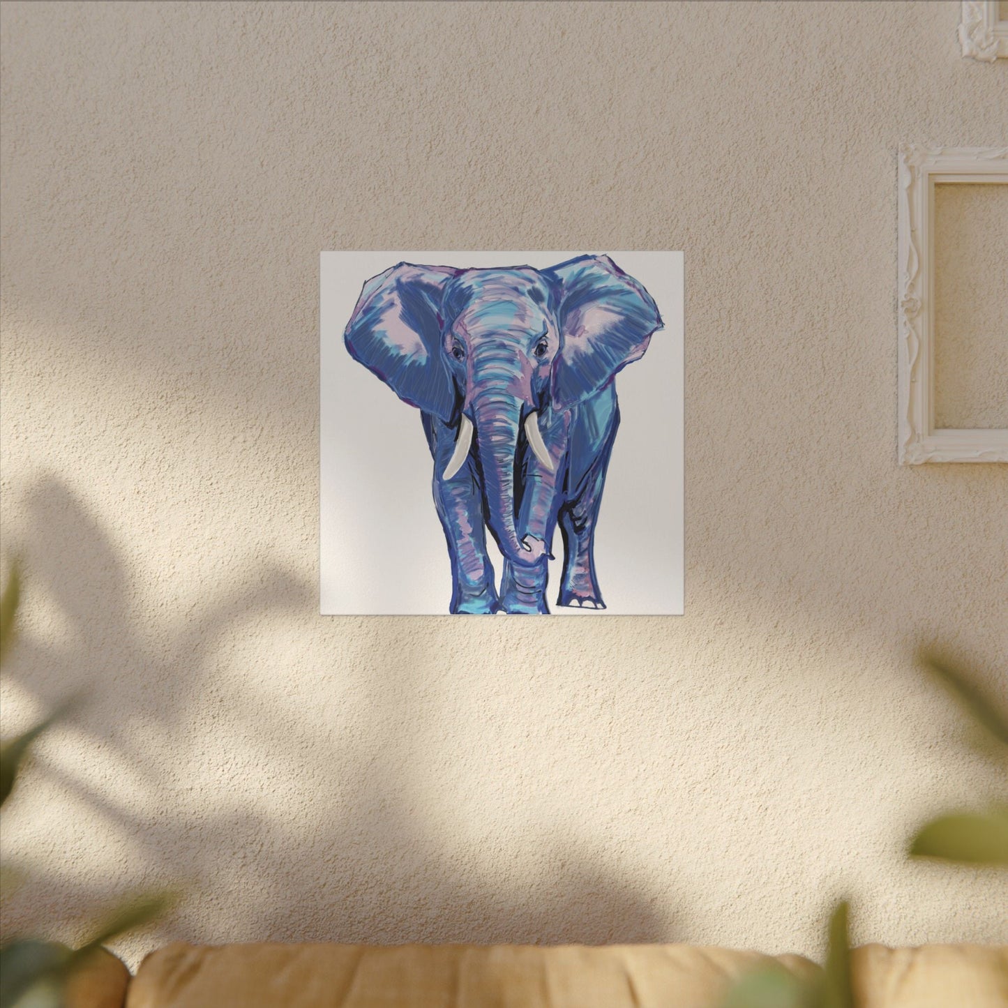 Blue and Pink Elephant Canvas Art - Colorful Elephant Wall Décor - Blue Cava