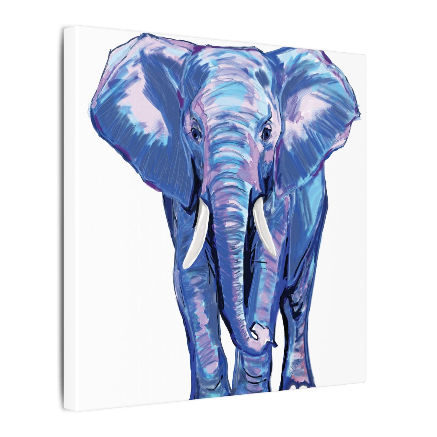 Blue and Pink Elephant Canvas Art - Colorful Elephant Wall Décor - Blue Cava