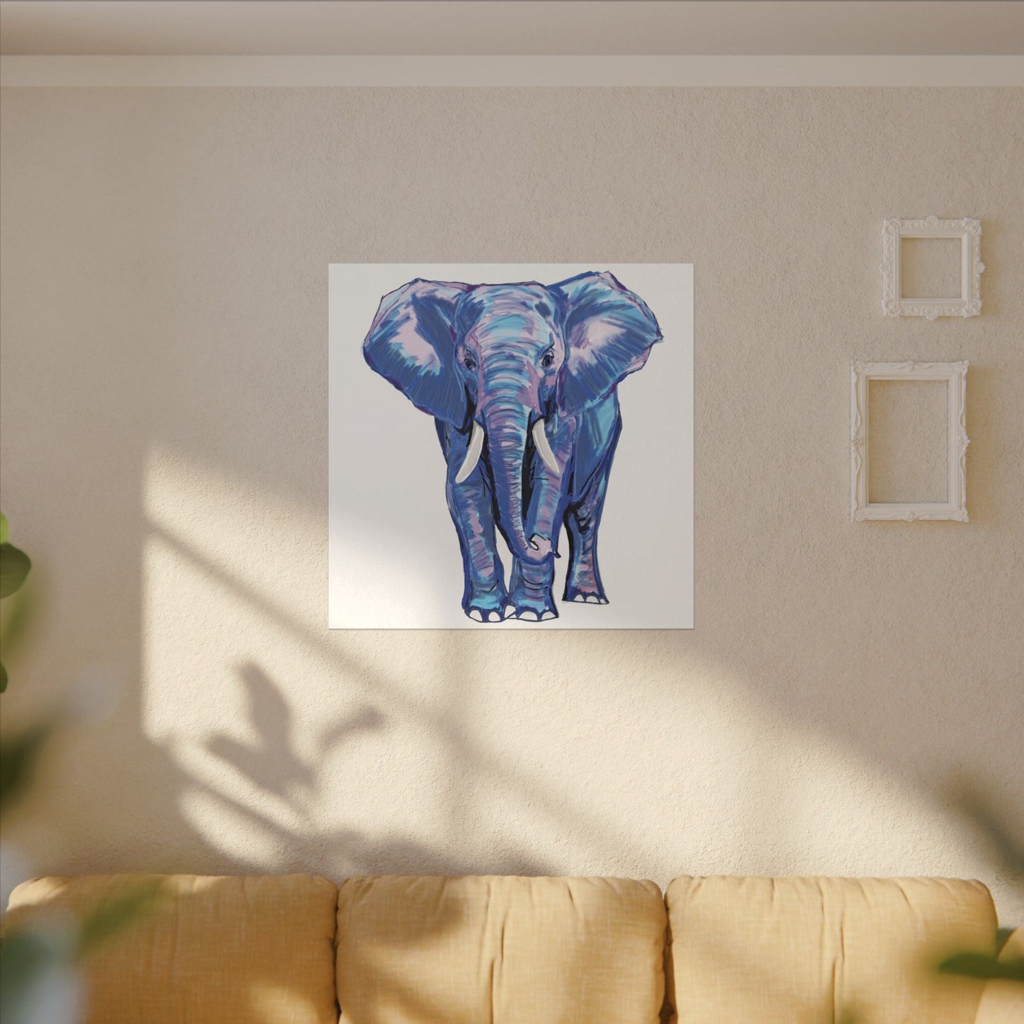Blue and Pink Elephant Canvas Art - Colorful Elephant Wall Décor - Blue Cava