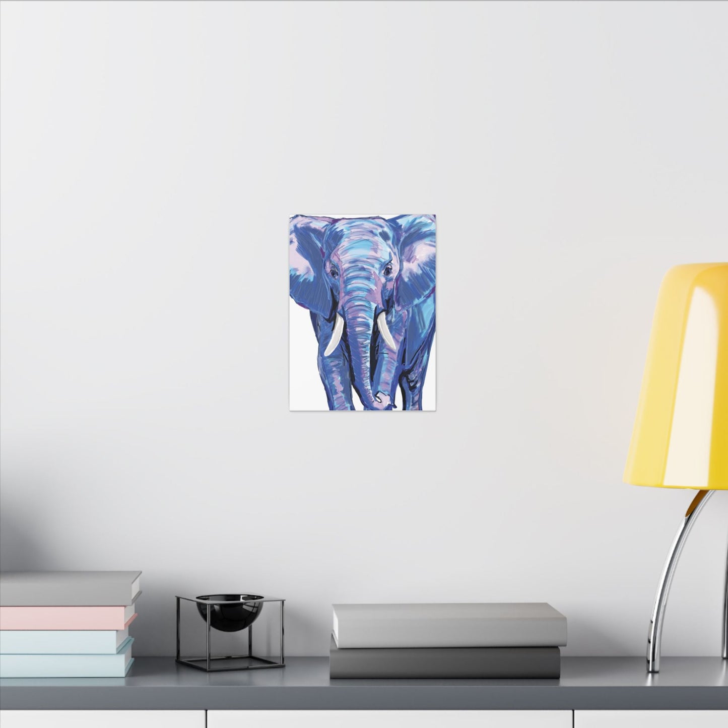 Blue and Pink Elephant Canvas Art - Colorful Elephant Wall Décor - Blue Cava