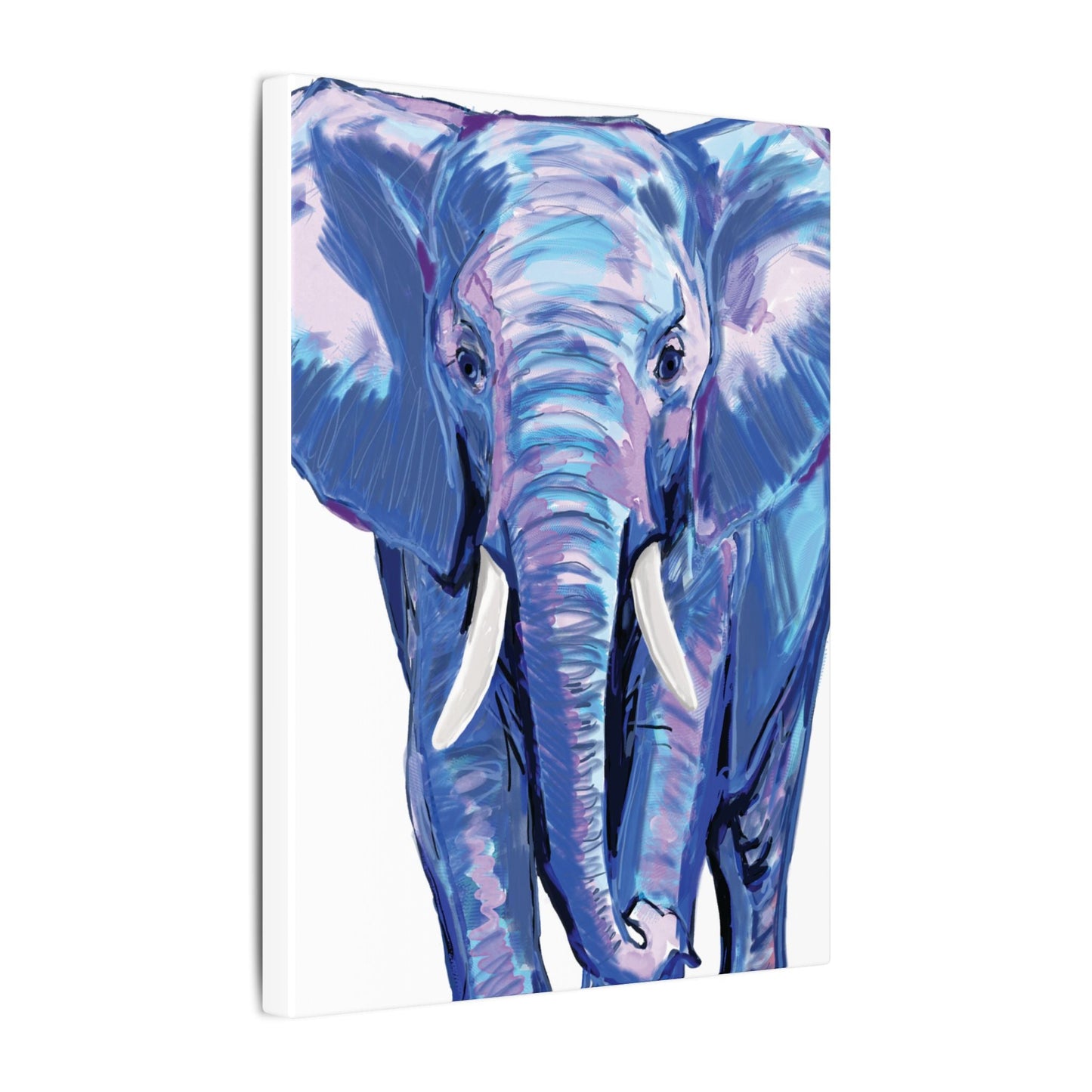 Blue and Pink Elephant Canvas Art - Colorful Elephant Wall Décor - Blue Cava