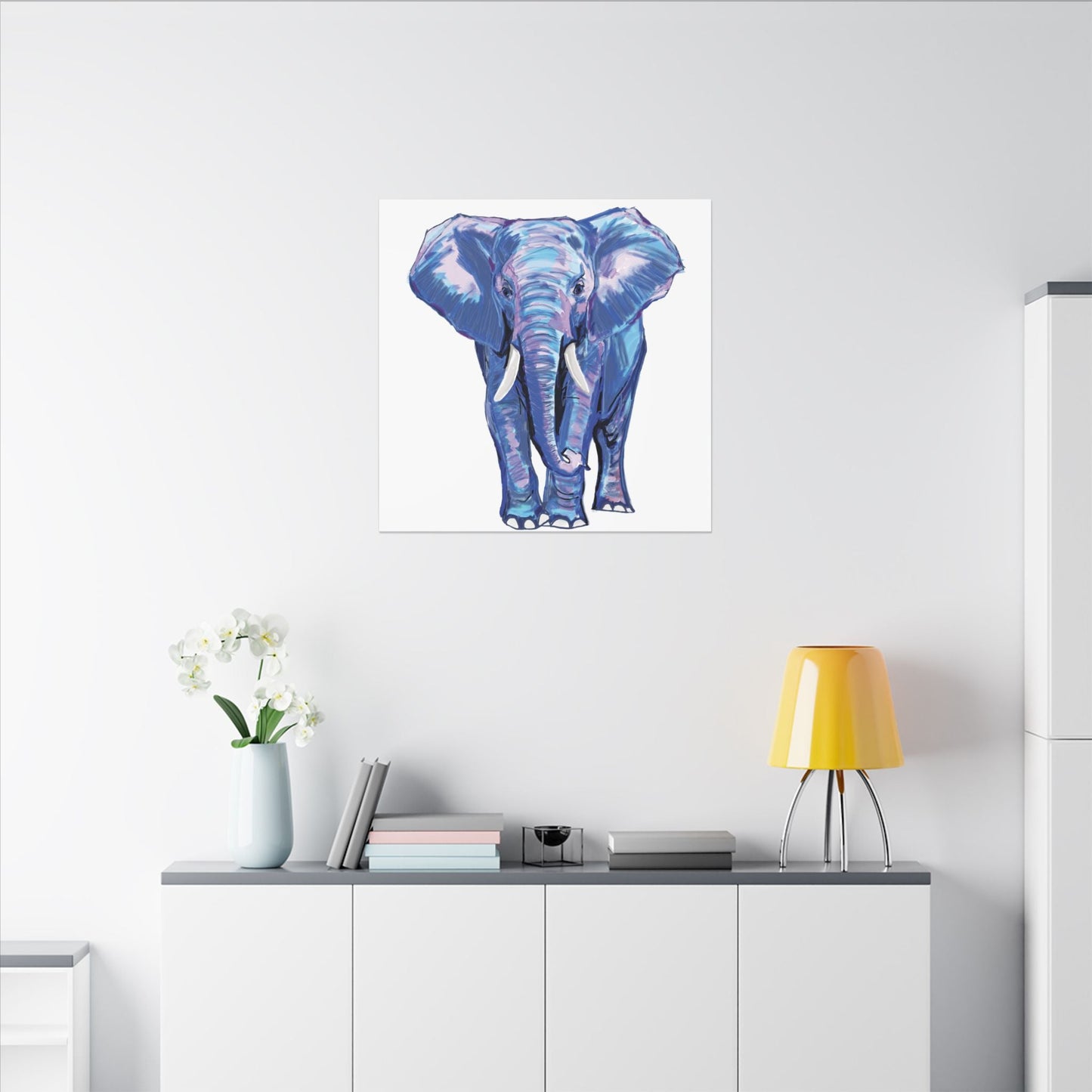 Blue and Pink Elephant Canvas Art - Colorful Elephant Wall Décor - Blue Cava