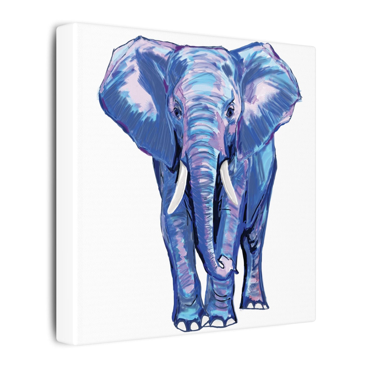 Blue and Pink Elephant Canvas Art - Colorful Elephant Wall Décor - Blue Cava