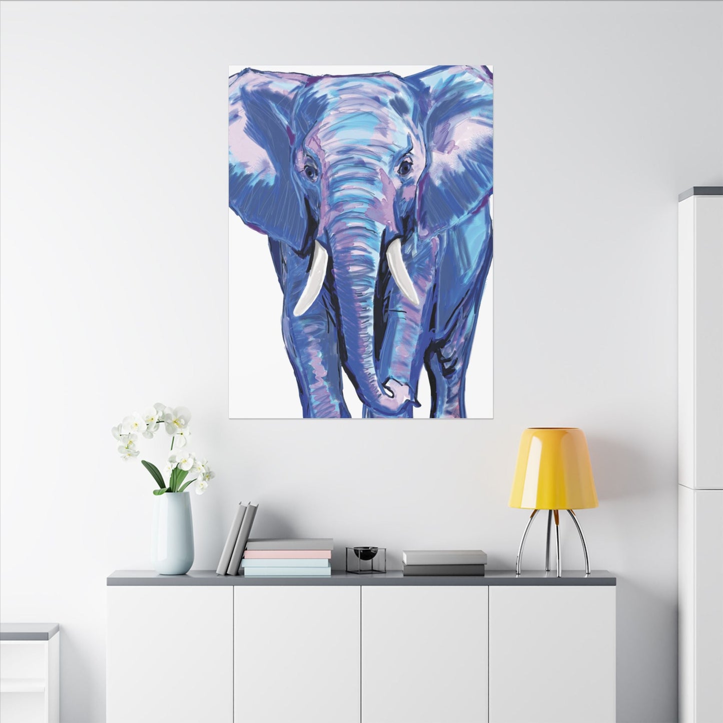 Blue and Pink Elephant Canvas Art - Colorful Elephant Wall Décor - Blue Cava