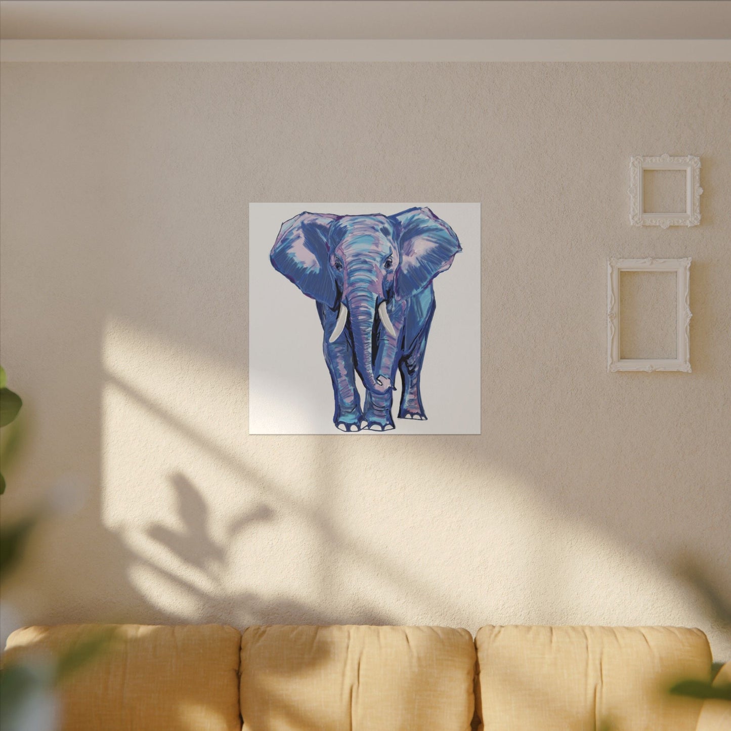 Blue and Pink Elephant Canvas Art - Colorful Elephant Wall Décor - Blue Cava