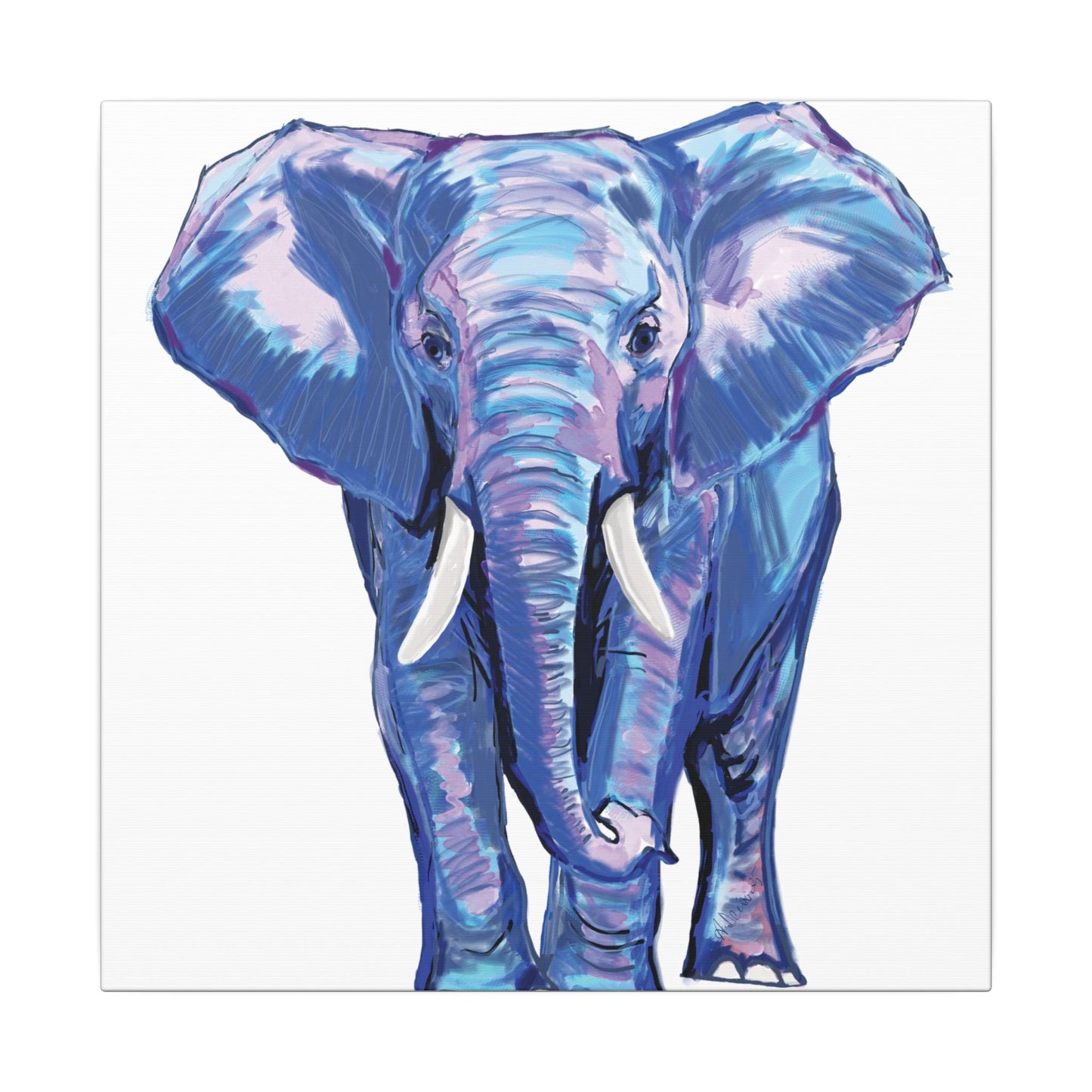Blue and Pink Elephant Canvas Art - Colorful Elephant Wall Décor - Blue Cava