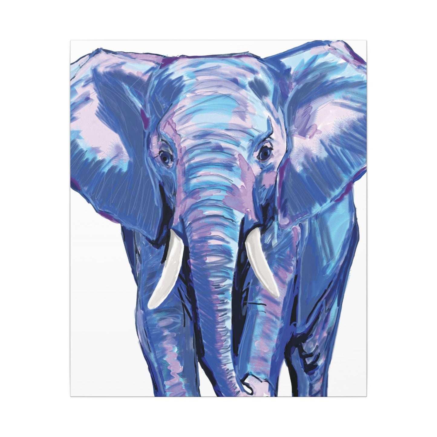 Blue and Pink Elephant Canvas Art - Colorful Elephant Wall Décor - Blue Cava