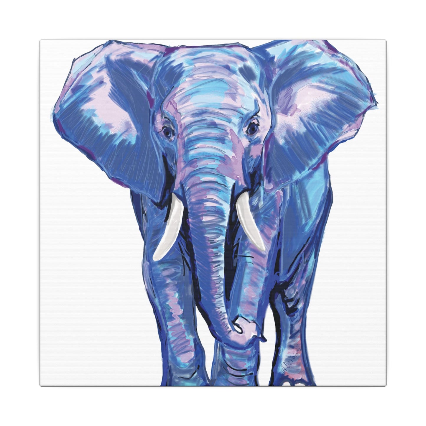 Blue and Pink Elephant Canvas Art - Colorful Elephant Wall Décor - Blue Cava