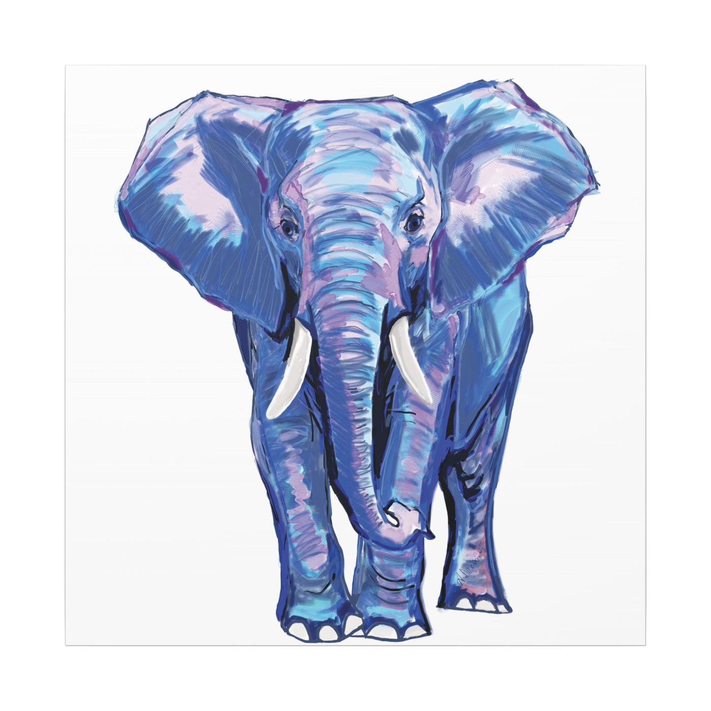 Blue and Pink Elephant Canvas Art - Colorful Elephant Wall Décor - Blue Cava