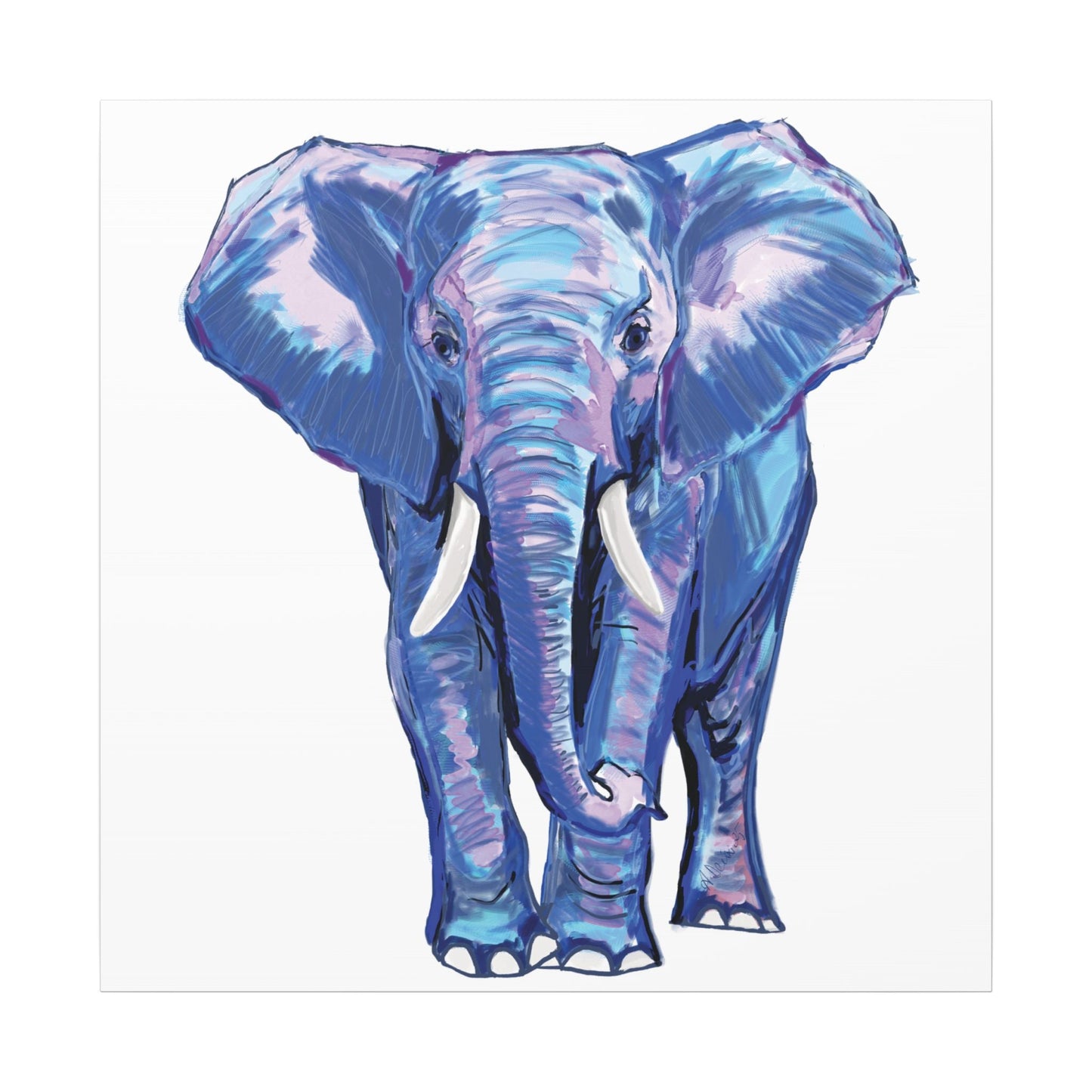 Blue and Pink Elephant Canvas Art - Colorful Elephant Wall Décor - Blue Cava