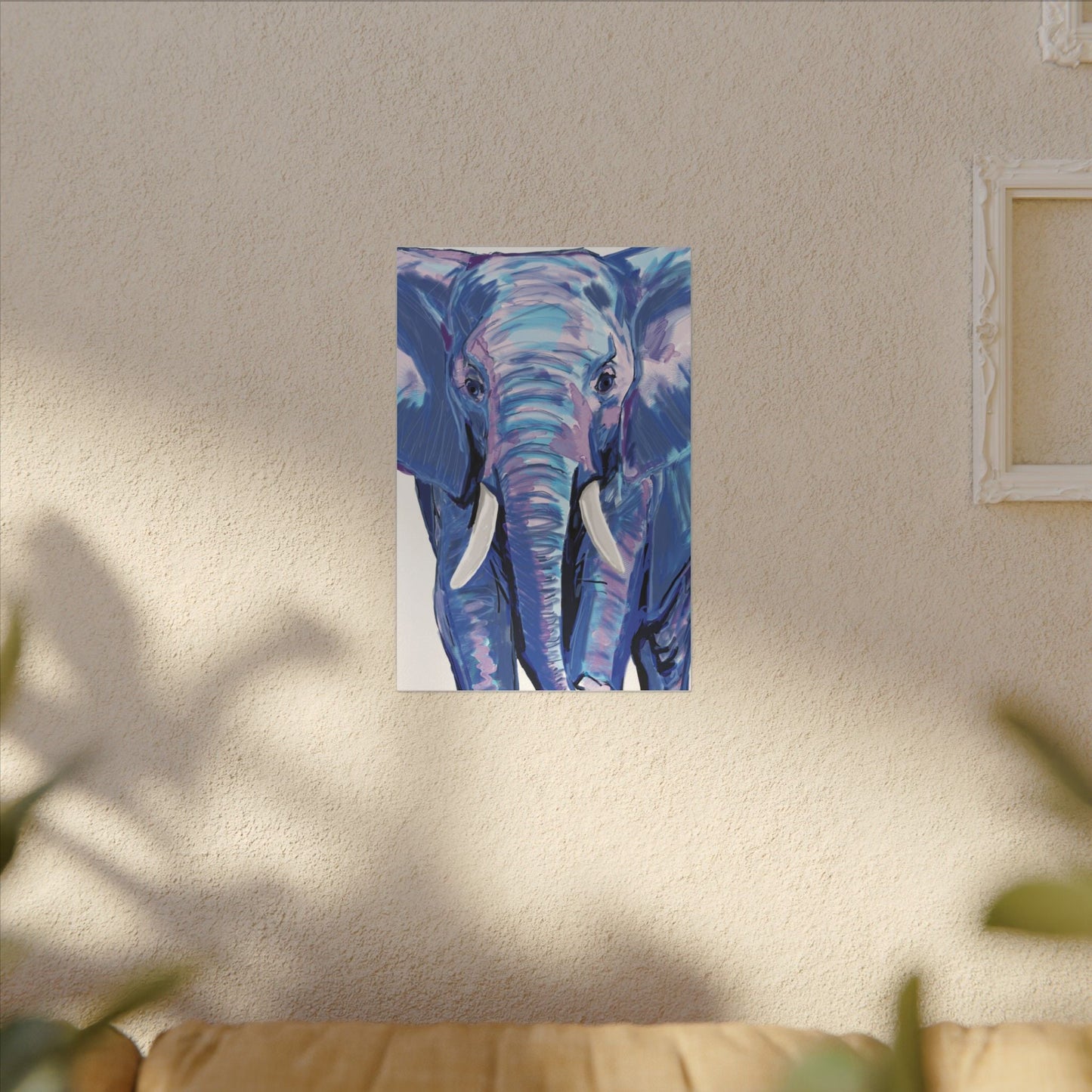 Blue and Pink Elephant Canvas Art - Colorful Elephant Wall Décor - Blue Cava