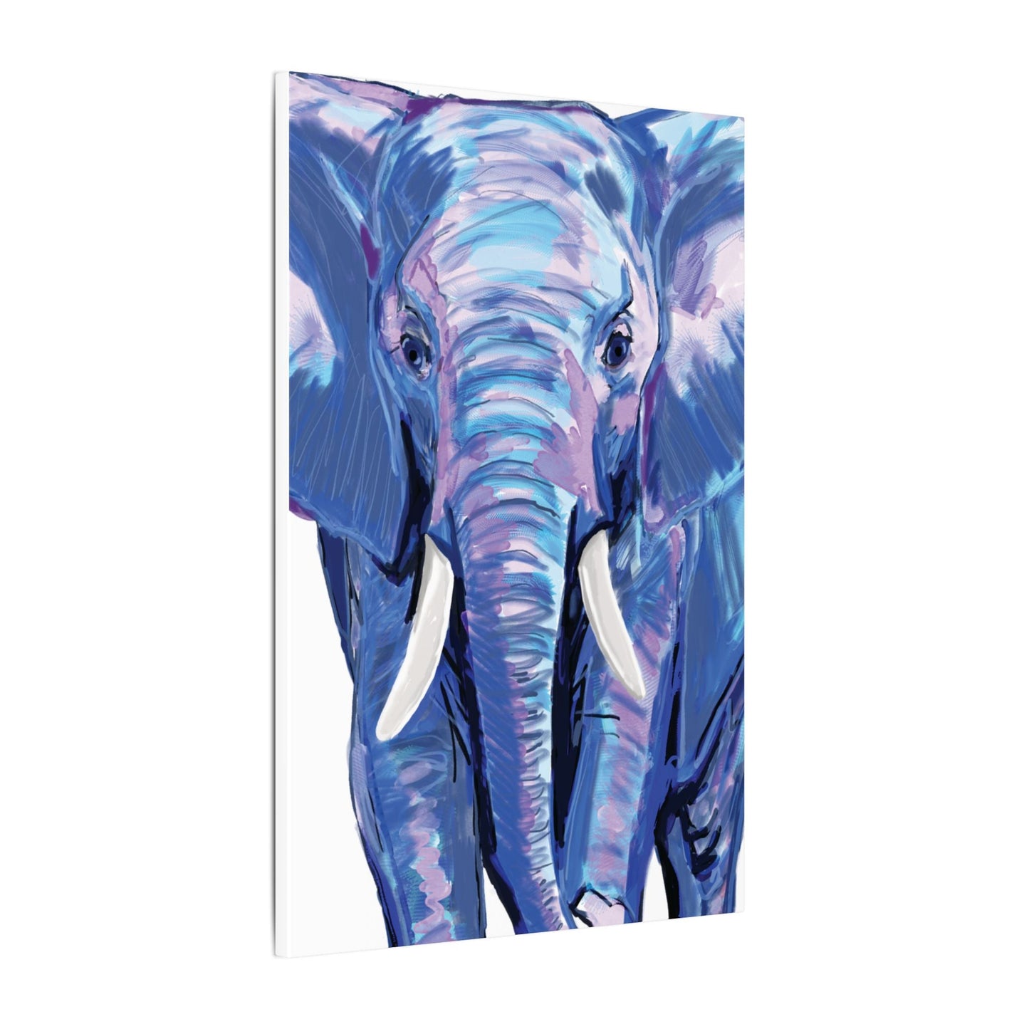 Blue and Pink Elephant Canvas Art - Colorful Elephant Wall Décor - Blue Cava