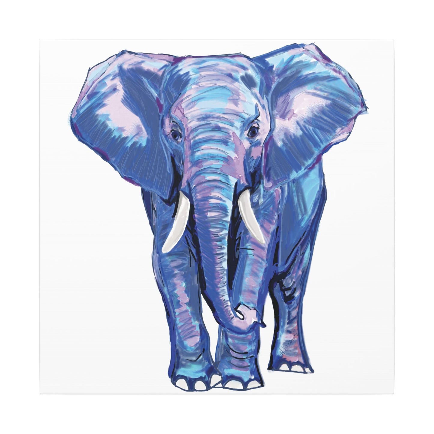 Blue and Pink Elephant Canvas Art - Colorful Elephant Wall Décor - Blue Cava