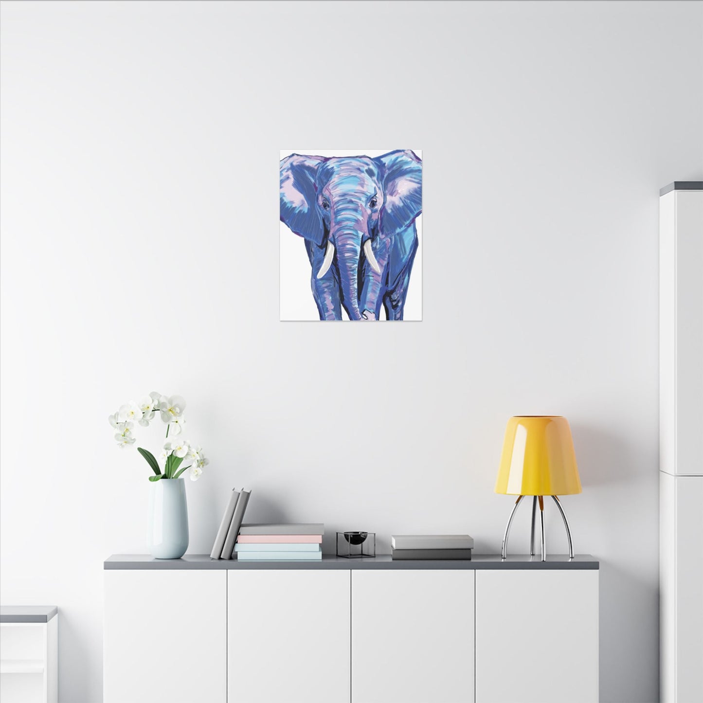 Blue and Pink Elephant Canvas Art - Colorful Elephant Wall Décor - Blue Cava