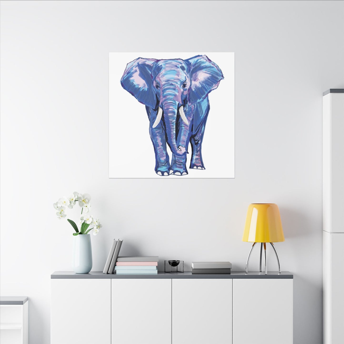 Blue and Pink Elephant Canvas Art - Colorful Elephant Wall Décor - Blue Cava