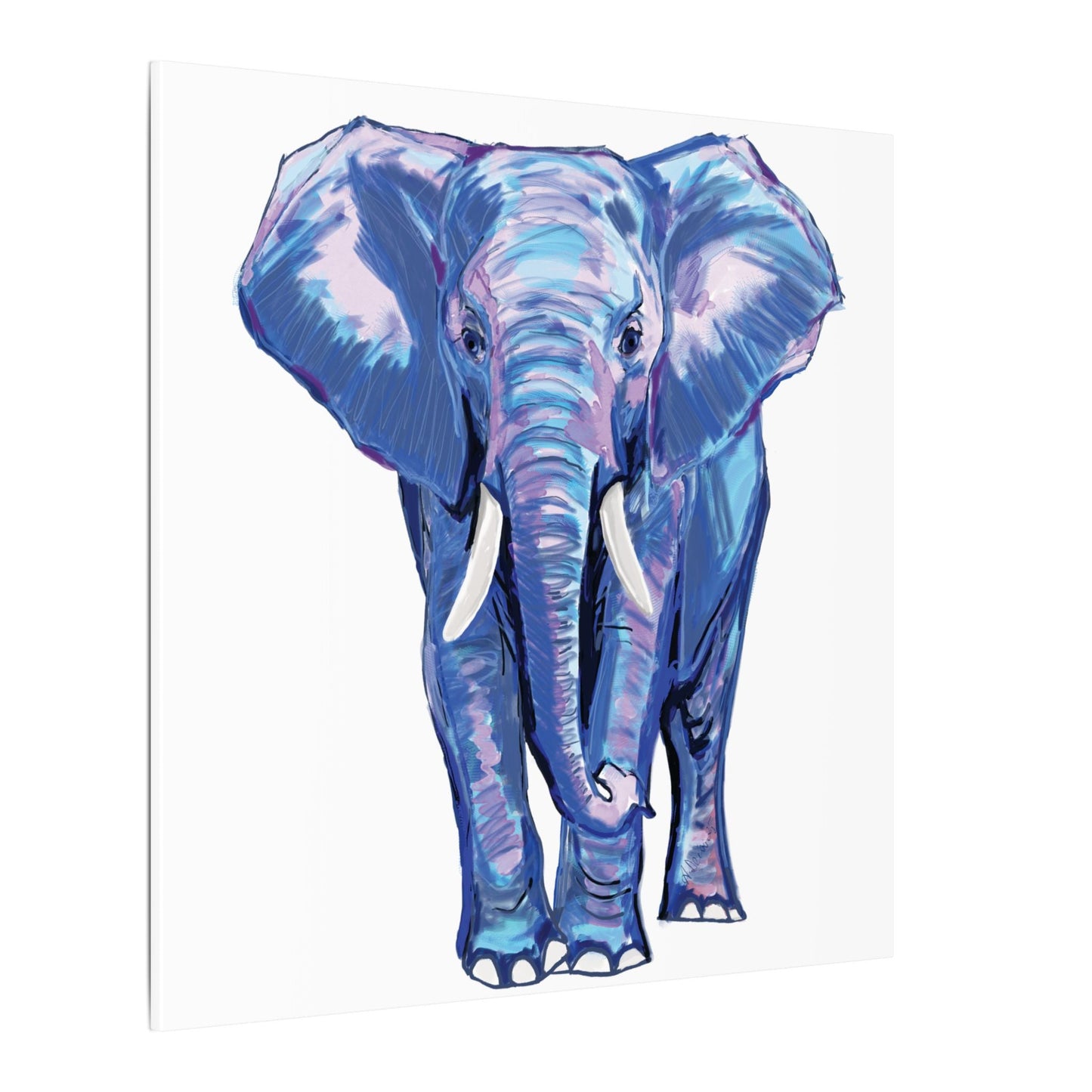 Blue and Pink Elephant Canvas Art - Colorful Elephant Wall Décor - Blue Cava