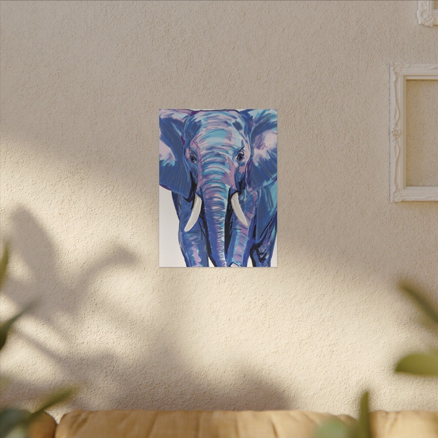 Blue and Pink Elephant Canvas Art - Colorful Elephant Wall Décor - Blue Cava